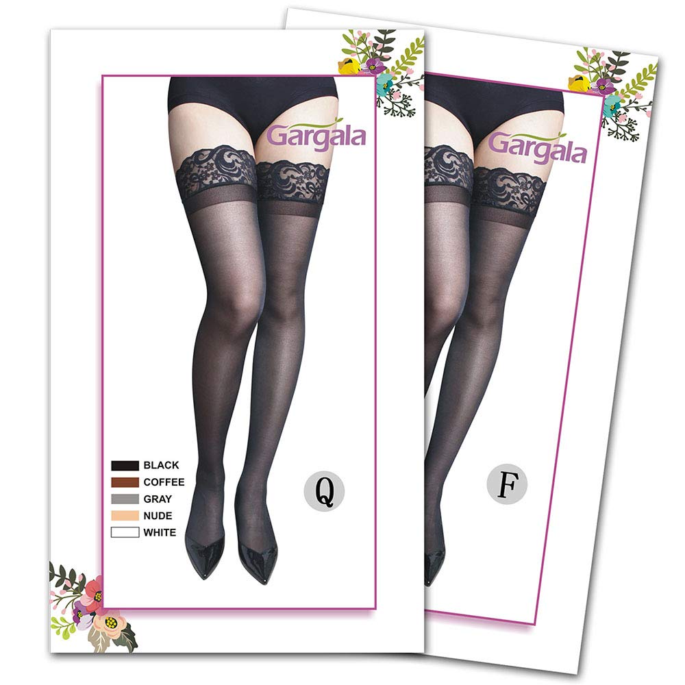 GARGALA Plus Size Sheer Thigh High Stockings for Women - Sexy Lace Top Garter Belt Lingerie Set | Perfect for Date Night, Boudoir Photography & Special Occasions