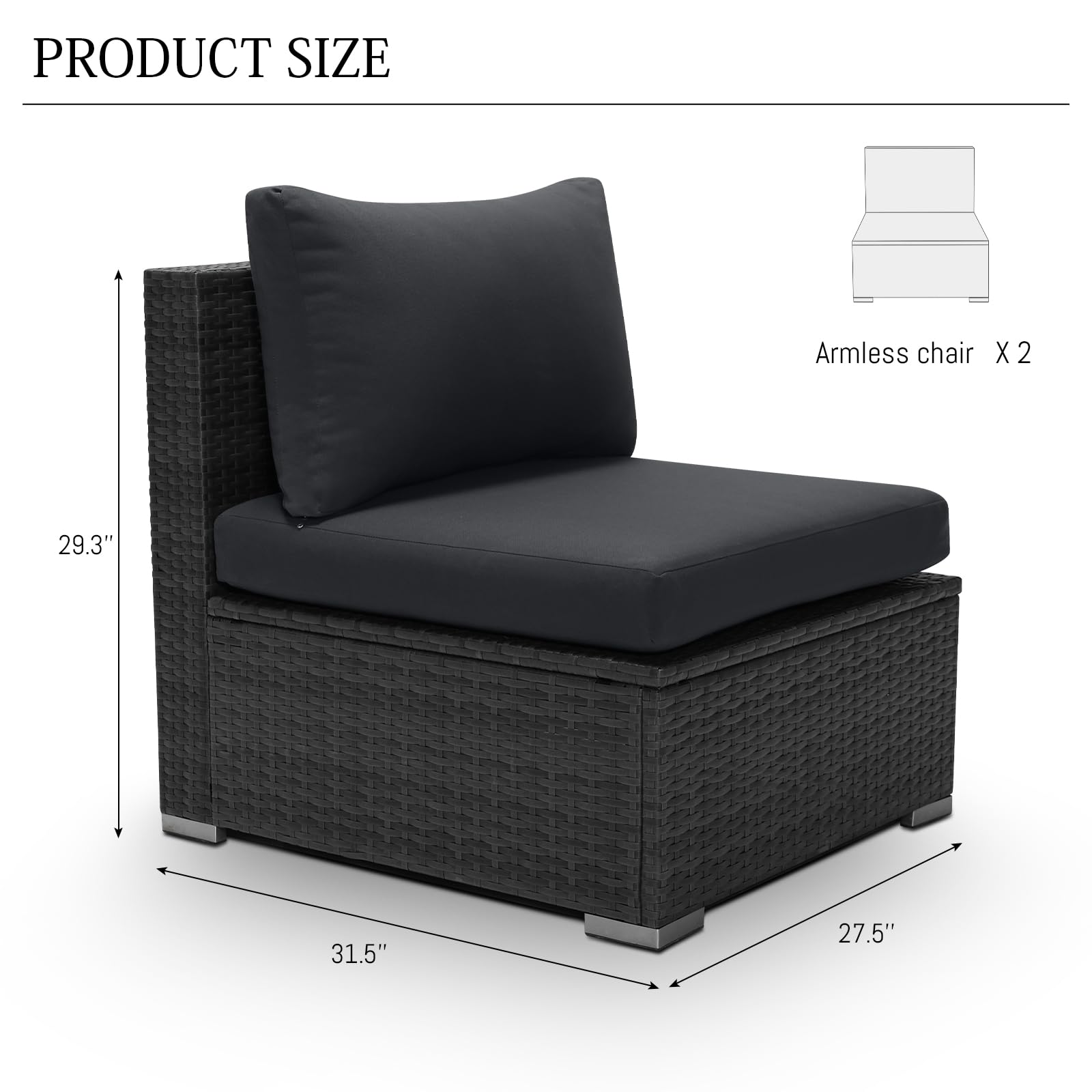 BULEXYARD 2-Piece PE Rattan Patio Furniture Set - Armless Sofas with Thick Cushions, Outdoor Wicker Seating for Backyard, Deck, Garden, Balcony - Weather-Resistant Dark Grey - Perfect for Lounging, Entertaining Guests, or Relaxing in Your Outdoor Space