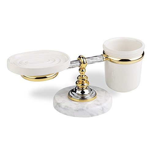 StilHaus G15M-04-637509845261 Giunone Collection Gold & White Ceramic Toothbrush Holder - Elegant Bathroom Organizer for Countertop Storage