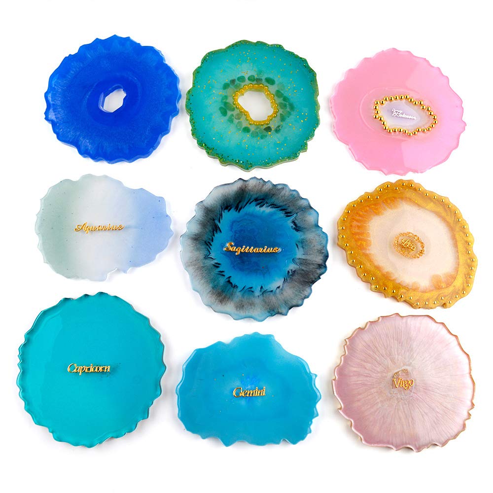 Yalulu 9 Pack Silicone Resin Coaster Molds - Irregular Agate Coaster Molds for Epoxy Resin Casting, DIY Geode Resin Art - Perfect for Home Decor, Gifts & Craft Projects