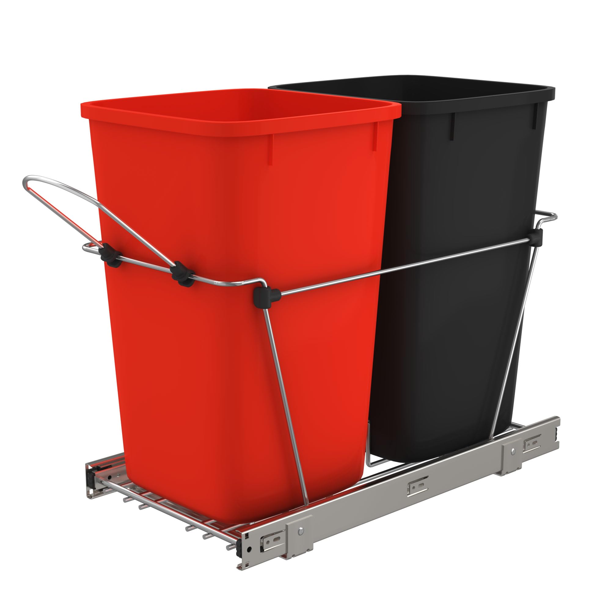 Rev-A-Shelf 27 Qt Pull-Out Trash Can for Kitchen Cabinets - Under Cabinet Garbage & Recycling Bin with Full Extension Slides (Red/Black, RV-15KD-1618C-S) - Perfect for Small Kitchens, RVs & Home Organization