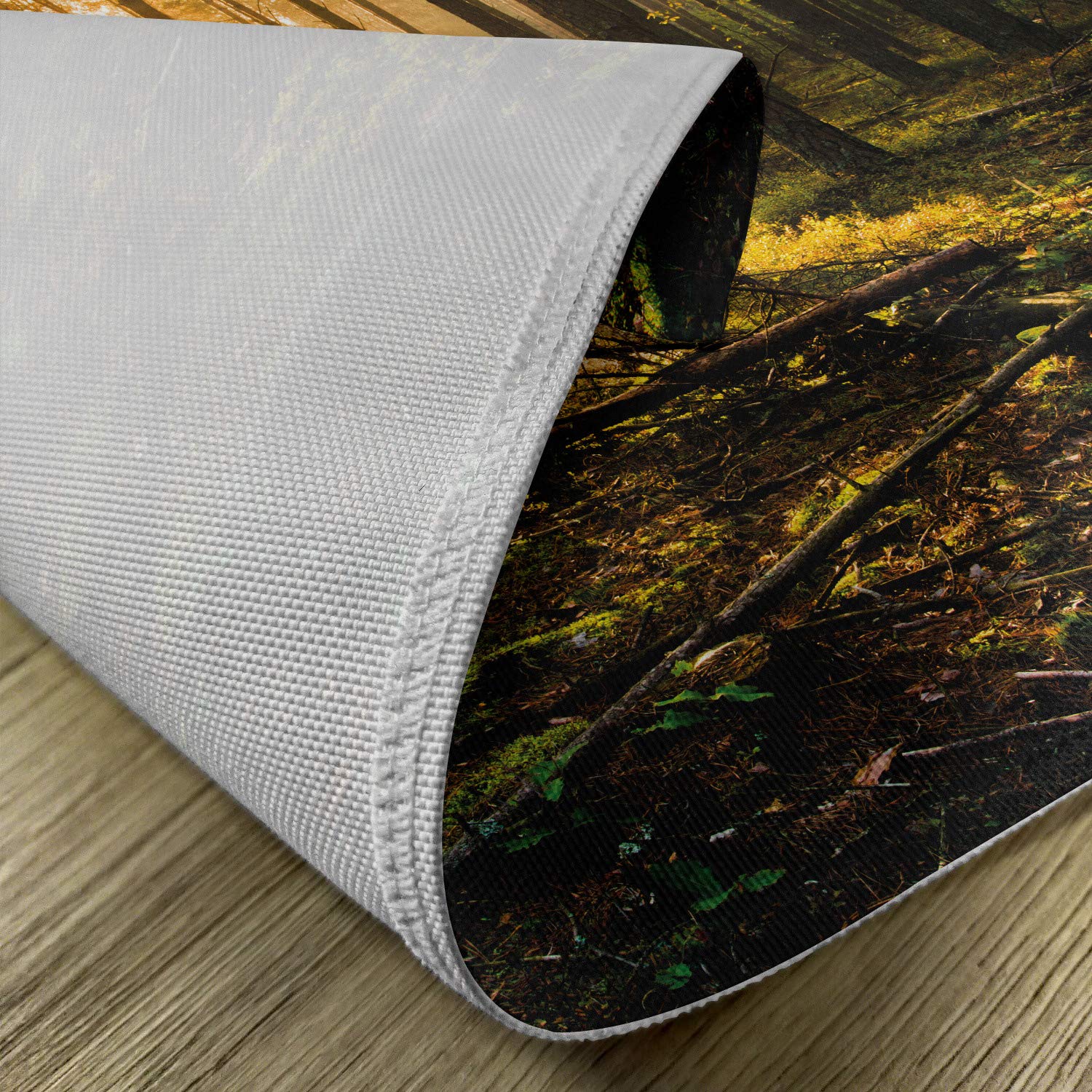 Ambesonne Nature Place Mats Set of 4 - Misty Forest Sun Rays Design, Washable Fabric Table Mats for Dining Room & Kitchen Decor in Earthy Brown & Fern Green | Perfect for Family Dinners, Holiday Gatherings & Nature-Themed Home Decor
