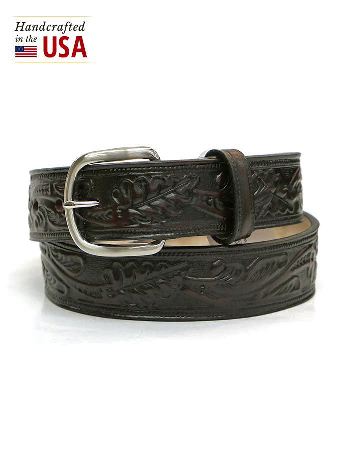 Premium Hand-Tooled Leather Belt for Men - Gingerich 8614 28 in Black Cherry | Durable Genuine Leather Dress Belt for Work, Casual & Formal Wear