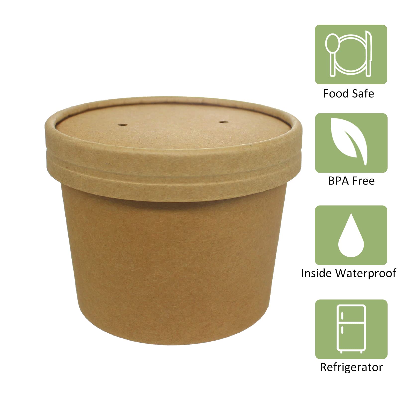 Eco-Friendly Kraft Paper Ice Cream & Soup Cups with Lids - 12oz Disposable Containers (50 Pack) - Perfect for Parties, Catering, and Takeout Meals