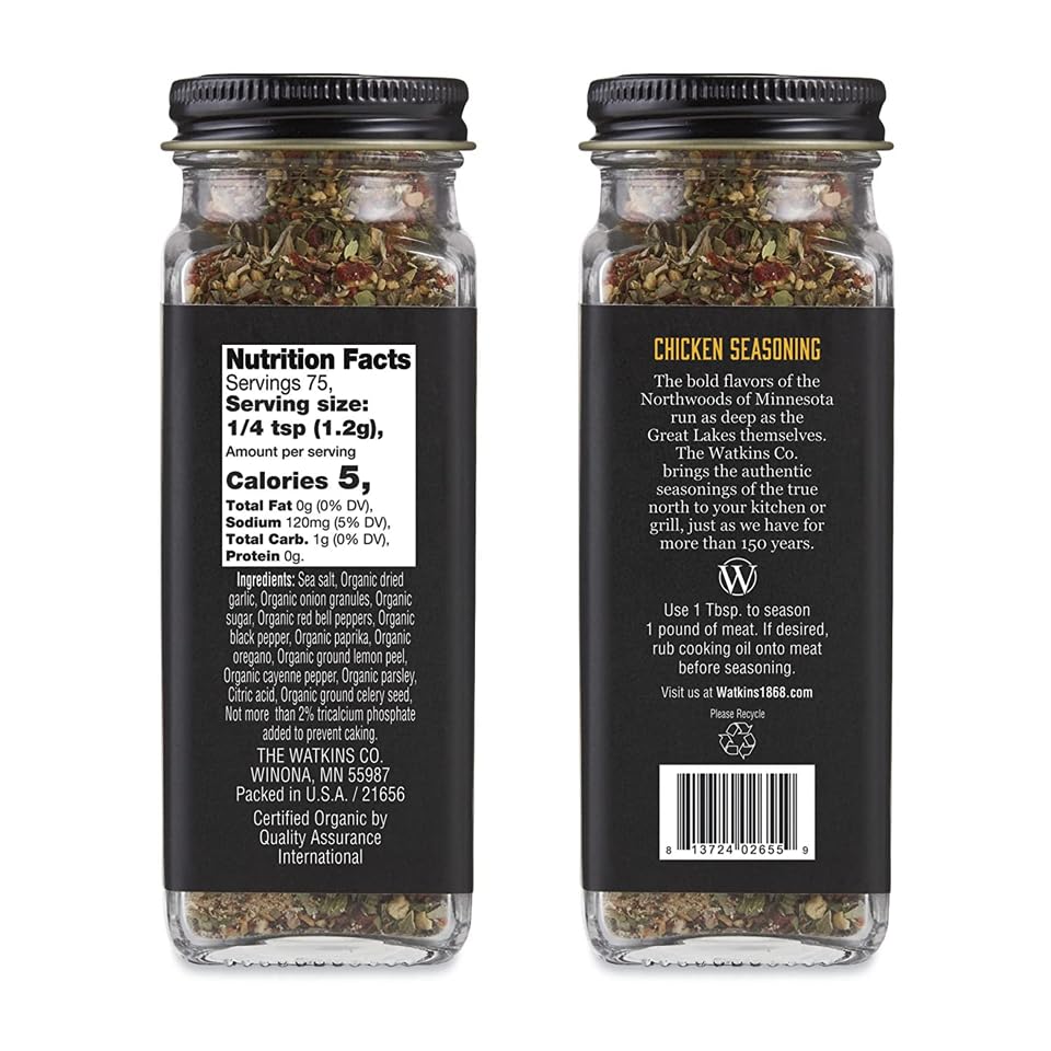 Organic Grilling Chicken Seasoning by Watkins - Non-GMO, Kosher Certified, 3.2 Oz (1-Pack) - Perfect for BBQ, Grilling, Roasting & Everyday Cooking