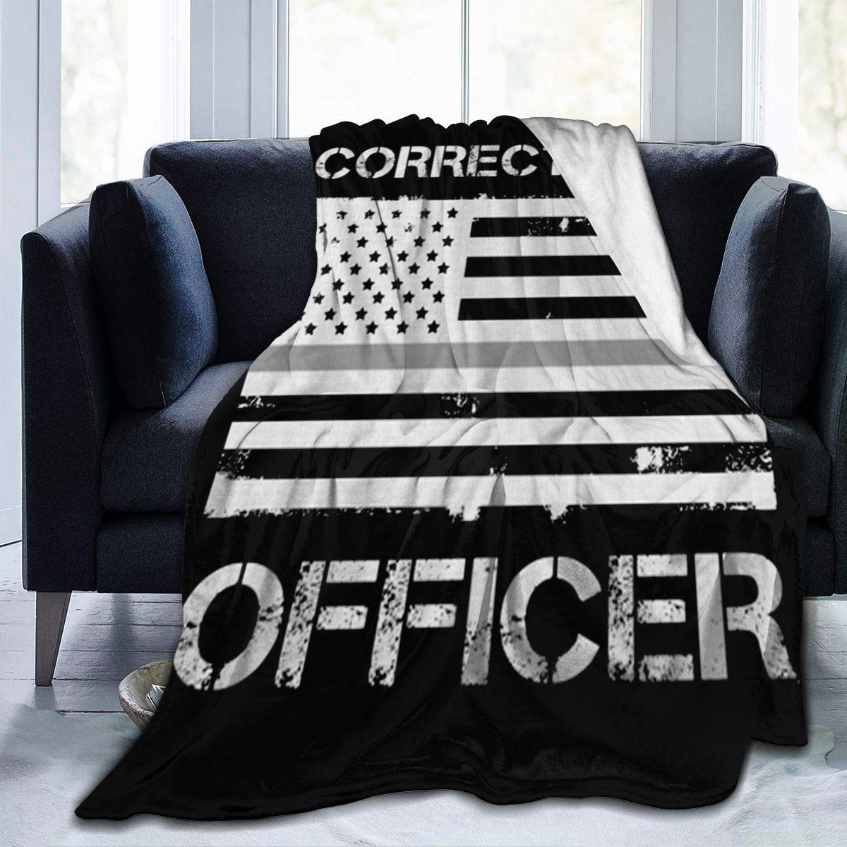 Thin Silver Line American Flag Throw Blanket for Correctional Officers - Ultra Soft Micro Fleece Blanket (80