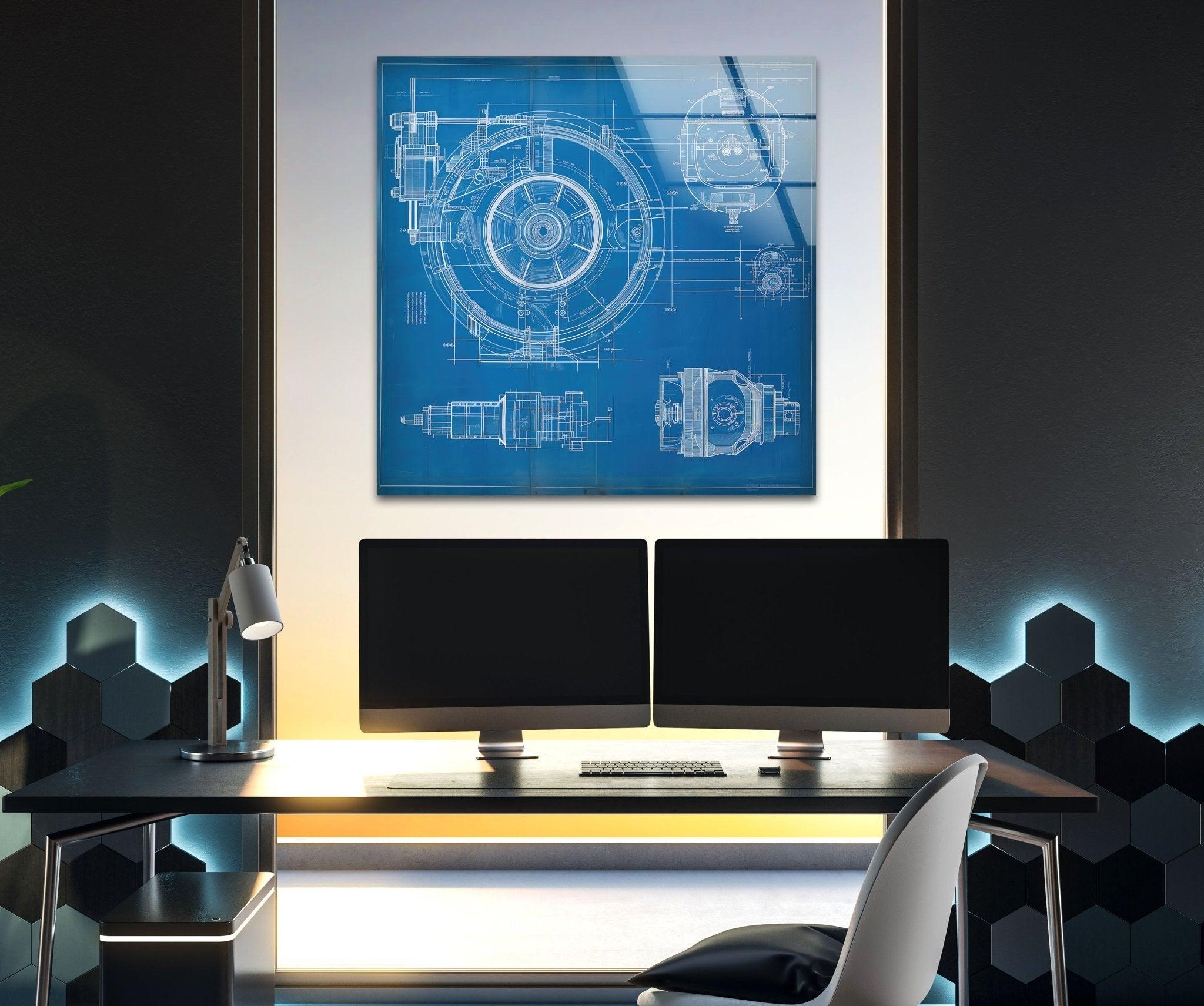 Modern Architecture Drawing Glass Wall Art - Elegant Home & Office Decor for Living Room, Bedroom, or Workspace
