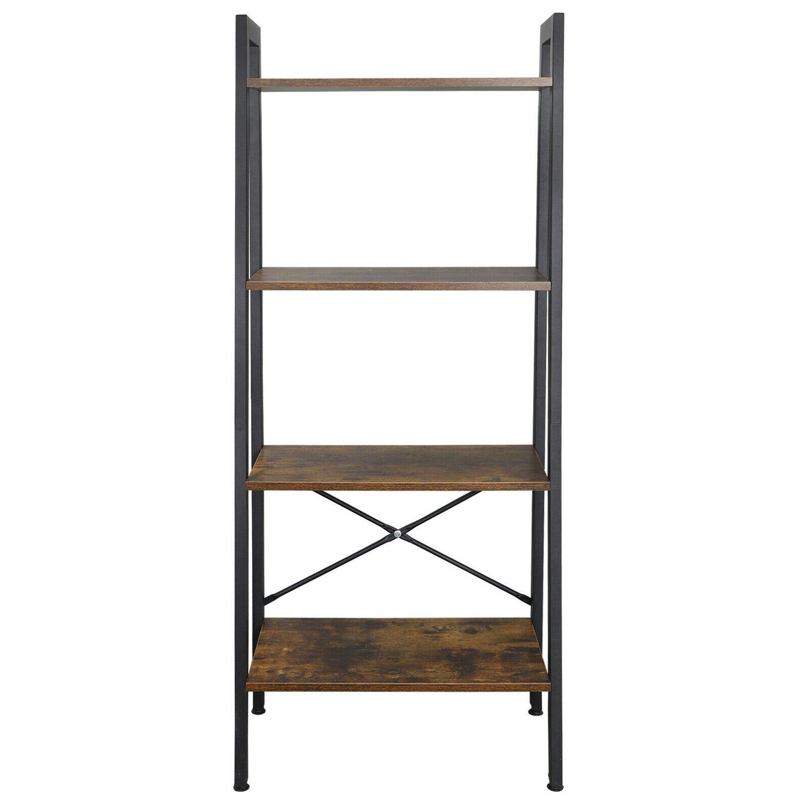 Rustic Brown Metal Wall Ladder Shelf - Multi-Tier Storage Shelves for Bedroom & Bathroom Decor | Floating Corner Shelves for Books, Plants & Home Organization