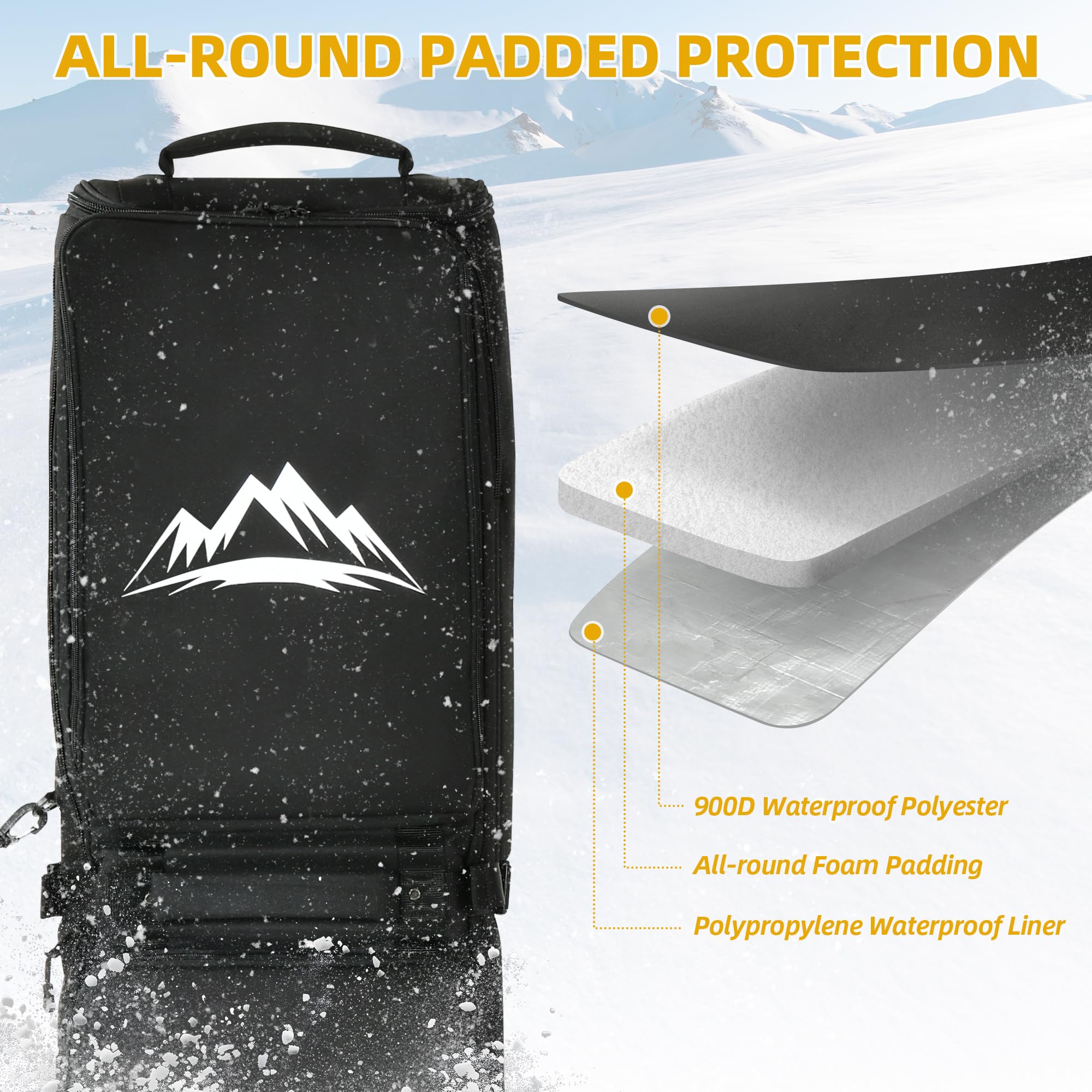 **Rolling Snowboard Bag with Wheels - 900D Padded Double Ski Bag for Air Travel (175-195CM Extendable) - Waterproof Ski & Snowboard Gear Carrier for Skis, Boots, Helmet & Accessories - Perfect for Winter Sports & Airplane Travel**