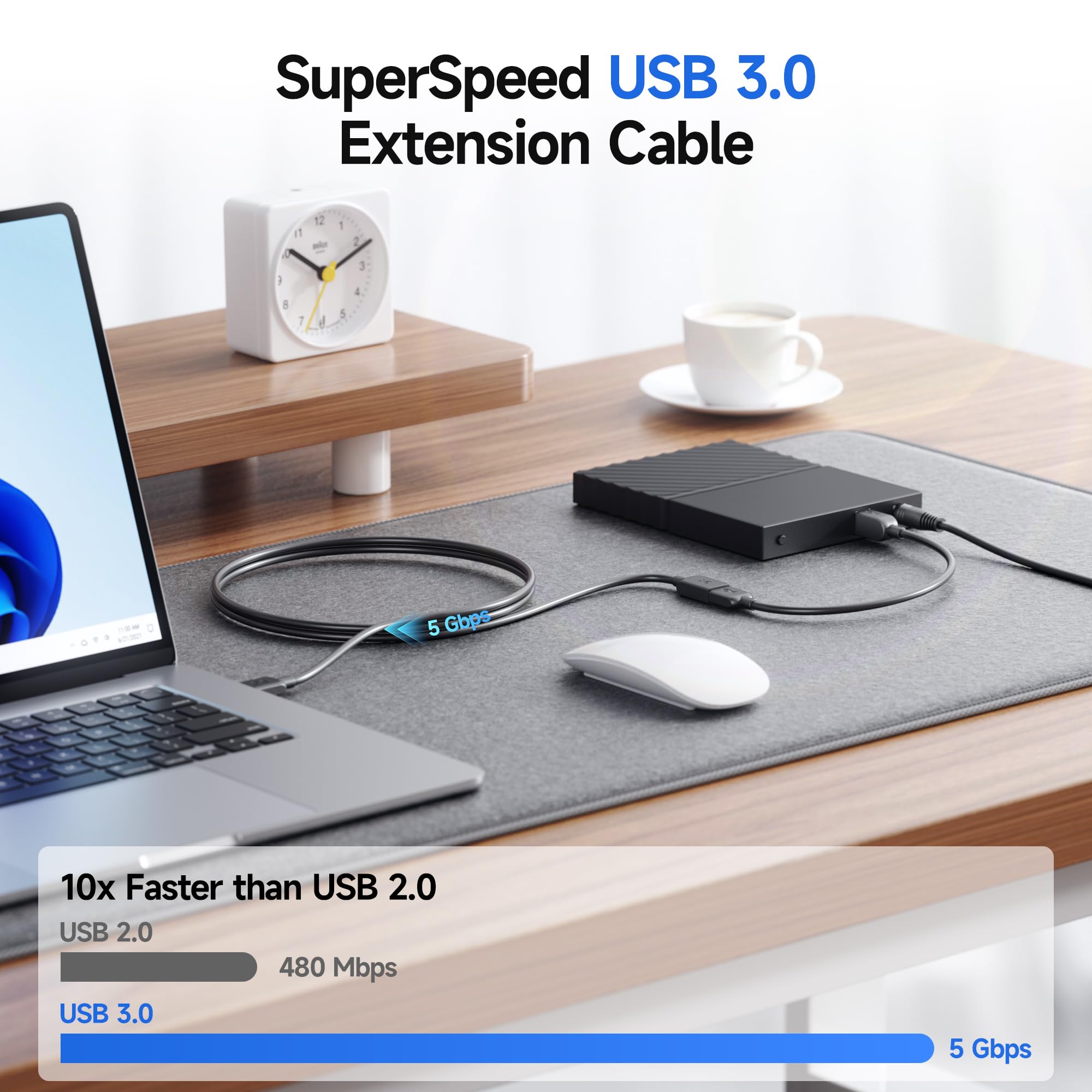 Cable Matters 2-Pack 6ft USB 3.0 Extension Cable Male to Female 5Gbps High Speed Extender for Webcam, VR Headset, Printer, External Hard Drive - Perfect for Home Office, Gaming Setup & PC Accessories (Black)