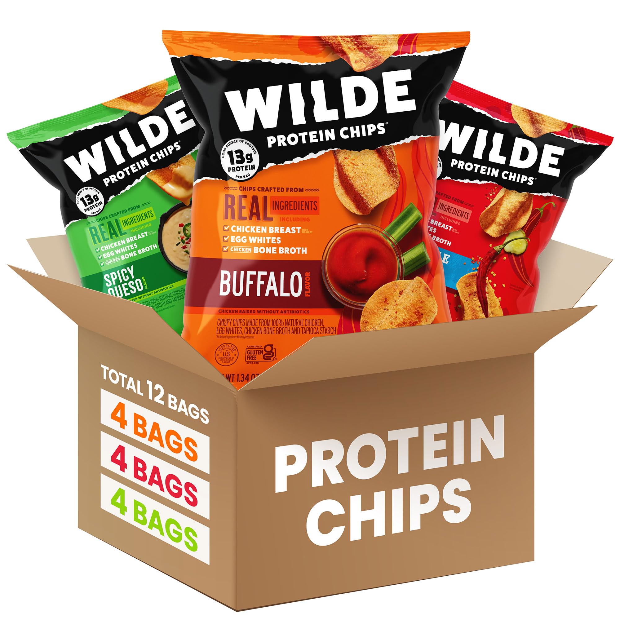 Keto Protein Chips Spicy Variety Pack - Gluten Free Snacks for Workout & Travel
