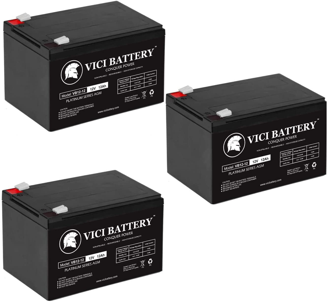 VICI 12V 12AH Sealed Lead Acid (SLA) Replacement Battery for Cart Tek GR-700-3 Pack - Compatible with Golf Carts, Mobility Scooters & Power Wheels - Long Lasting & Maintenance Free Power Solution