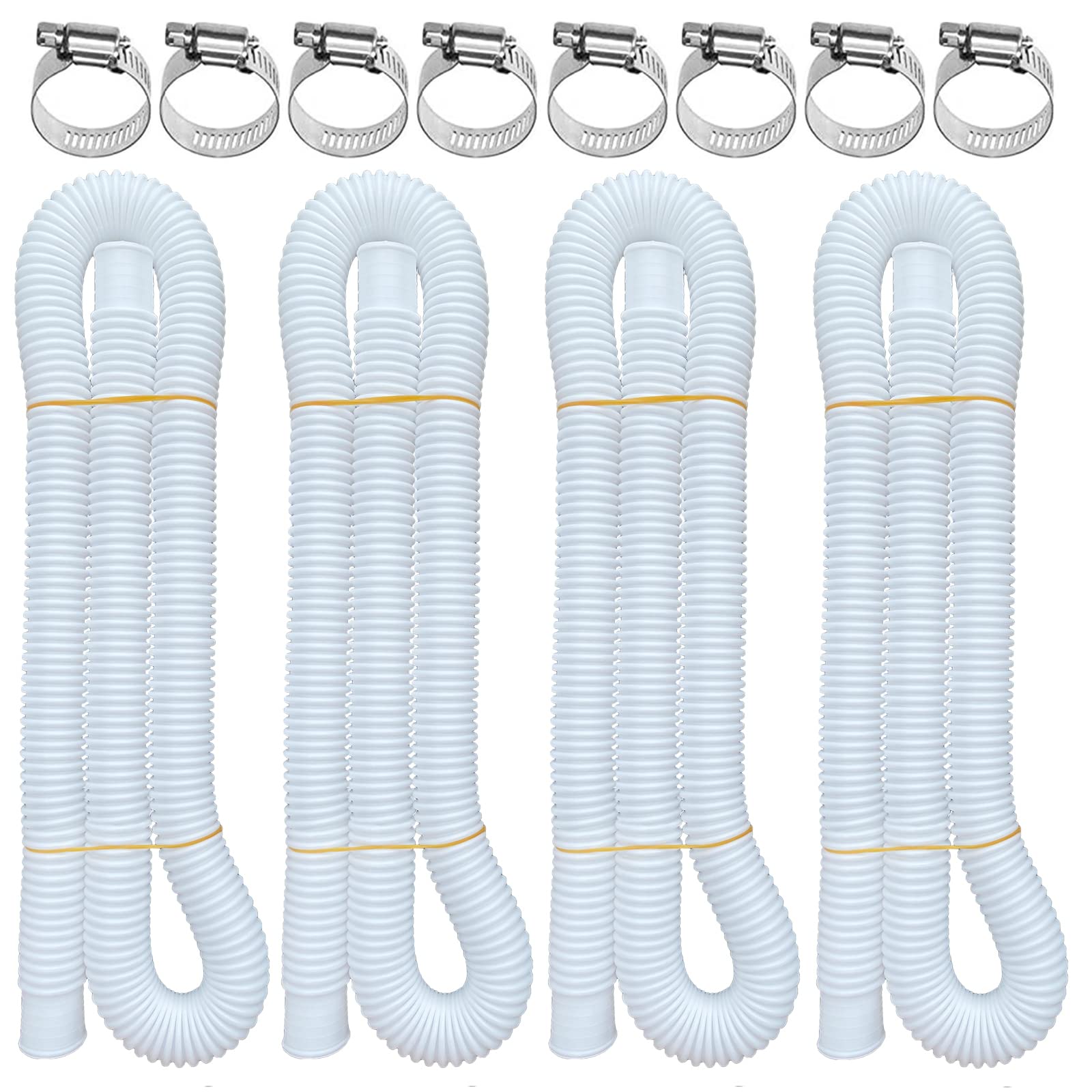 4 Pack 1.25 x 59 Inch Above Ground Pool Hoses - Compatible with Intex Pool Filter Pump 607 & 637 - Includes 8 Metal Clamps - Durable Swimming Pool Filter Pump Hoses for Easy Installation & Maintenance - Perfect for Backyard Pools, Summer Water Activities & Pool Equipment Upgrades
