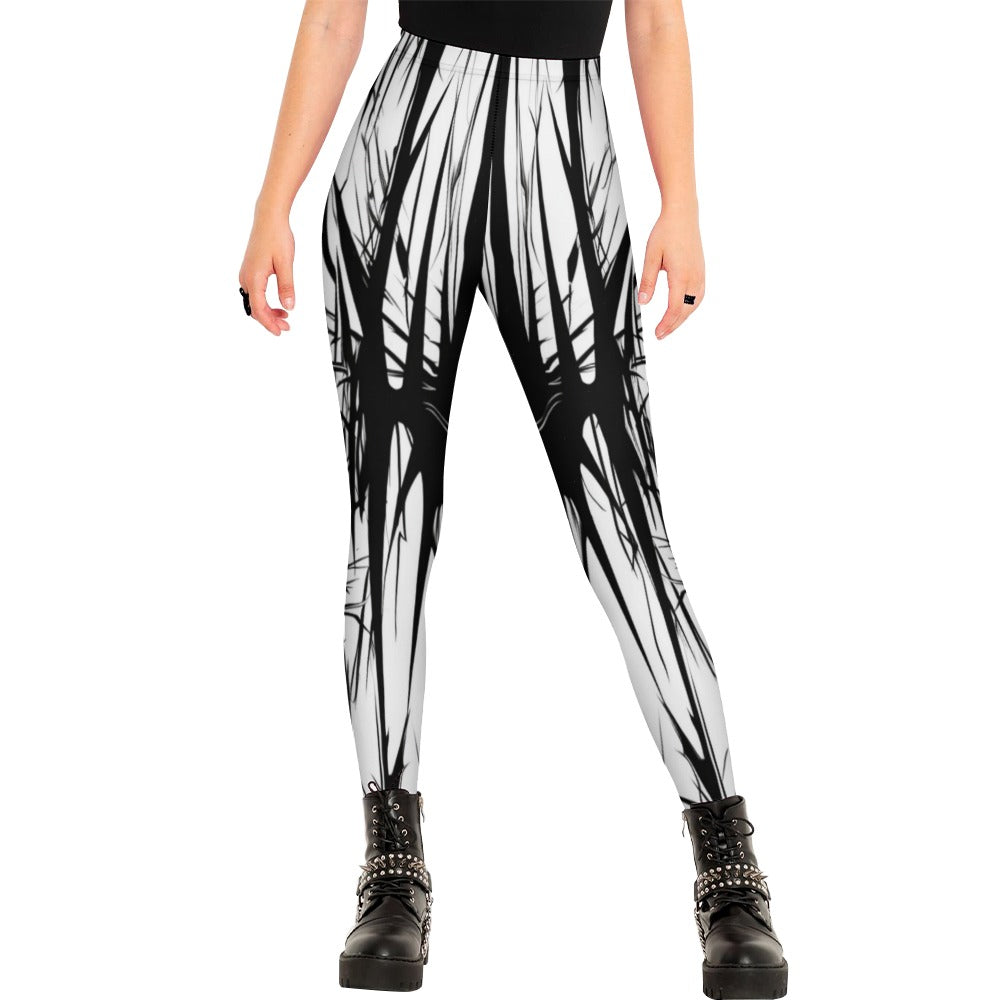 Gothic Black and White Leggings for Women - High Waisted Yoga Pants with Unique Print - Perfect for Halloween, Cosplay, and Gothic Fashion Outfits