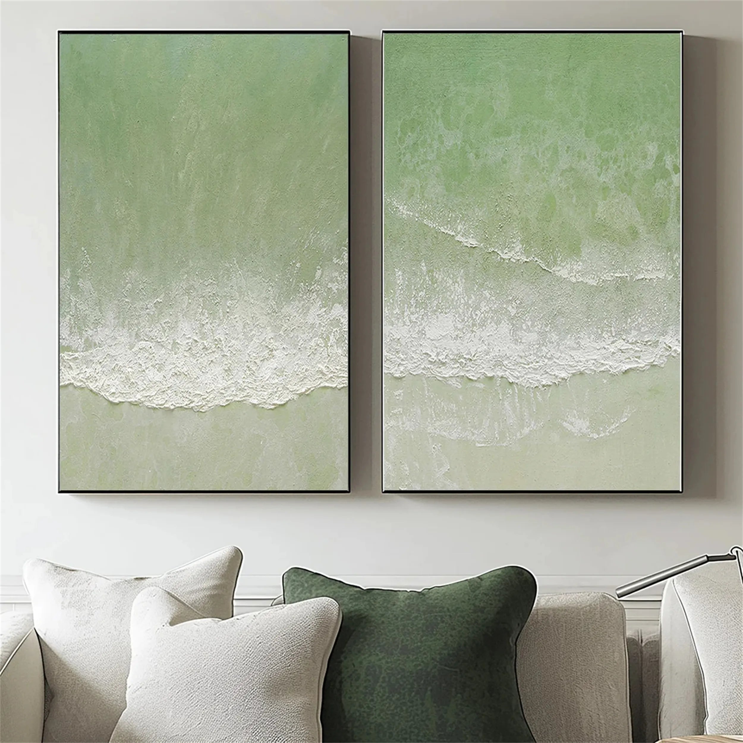 Abstract Blue & Green Wall Art Set of 2 - Modern Canvas Paintings for Living Room, Bedroom & Office Decor #BG048