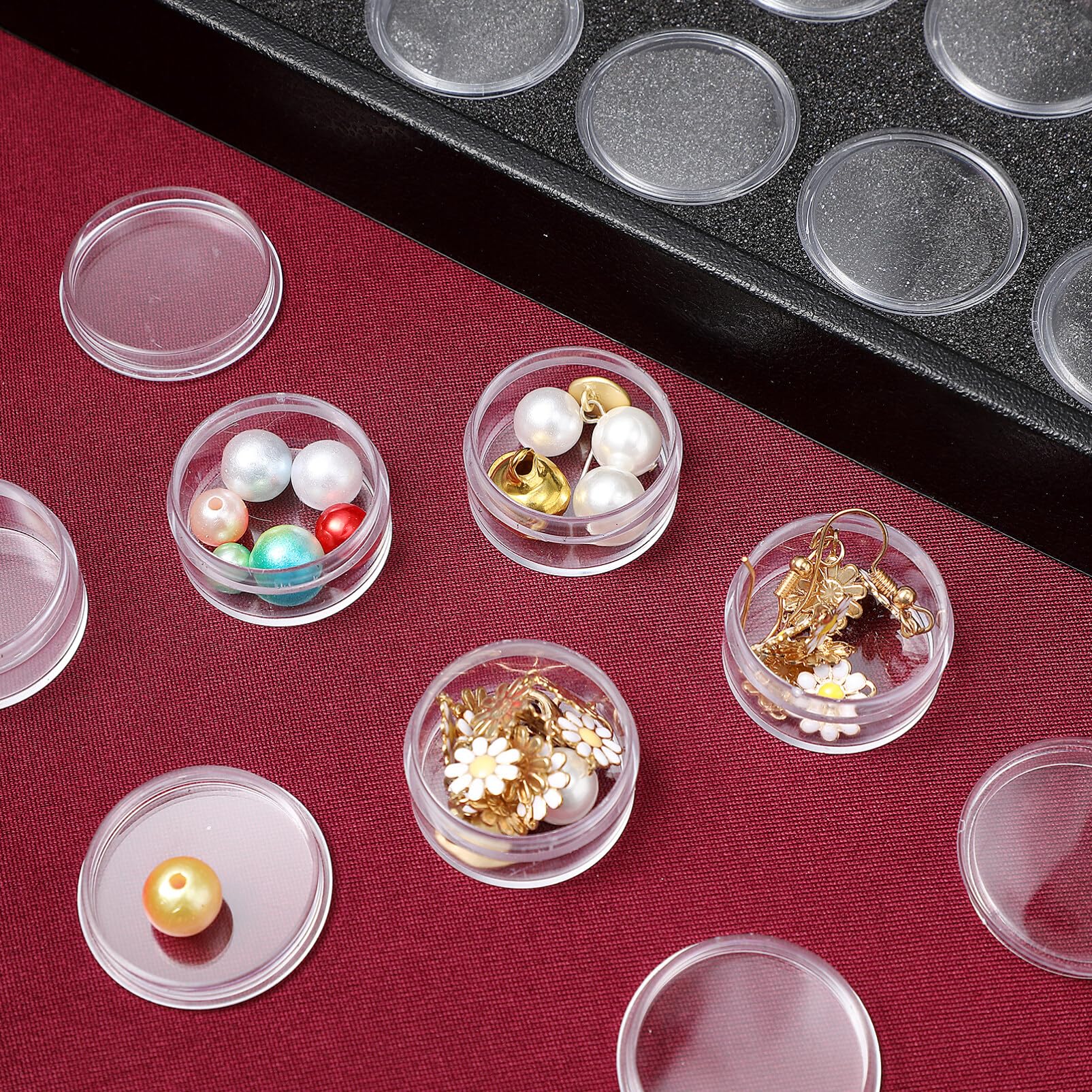 KALLORY 50 Grid Clear Plastic Round Storage Box for Nails, Diamonds, Gem Beads & Jewelry - Organizer Case for Nail Glitter, Rhinestones, Crystals & Craft Accessories (Black) | Perfect for Salon Storage, DIY Crafts & Home Organization