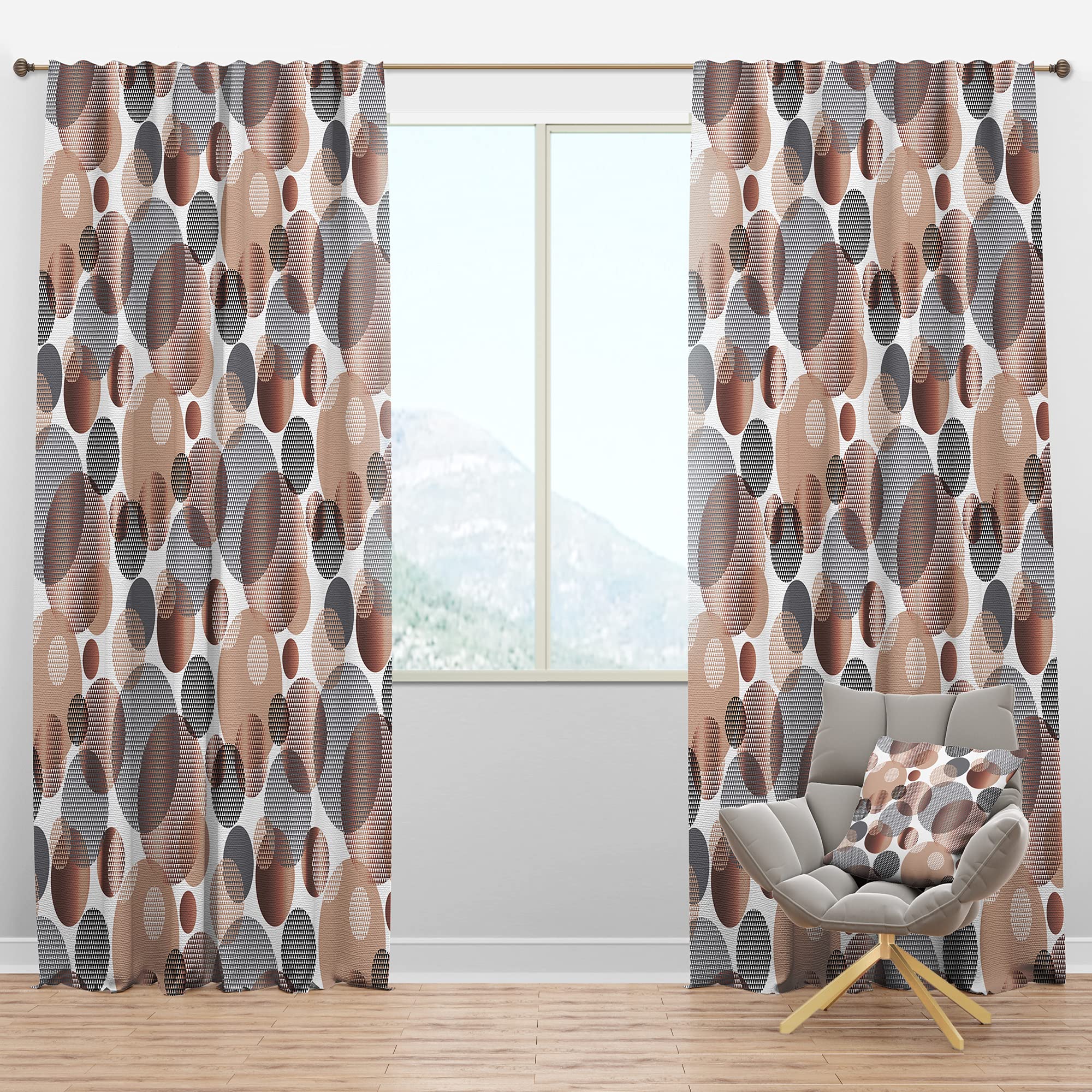 DesignQ Blackout Curtains - Thermal Insulated Single Panel (52x84) - Circular Abstract Retro Geometric XIII Pattern for Bedroom & Living Room | Noise Reducing & Energy Saving Window Drapes for Better Sleep & Home Decor