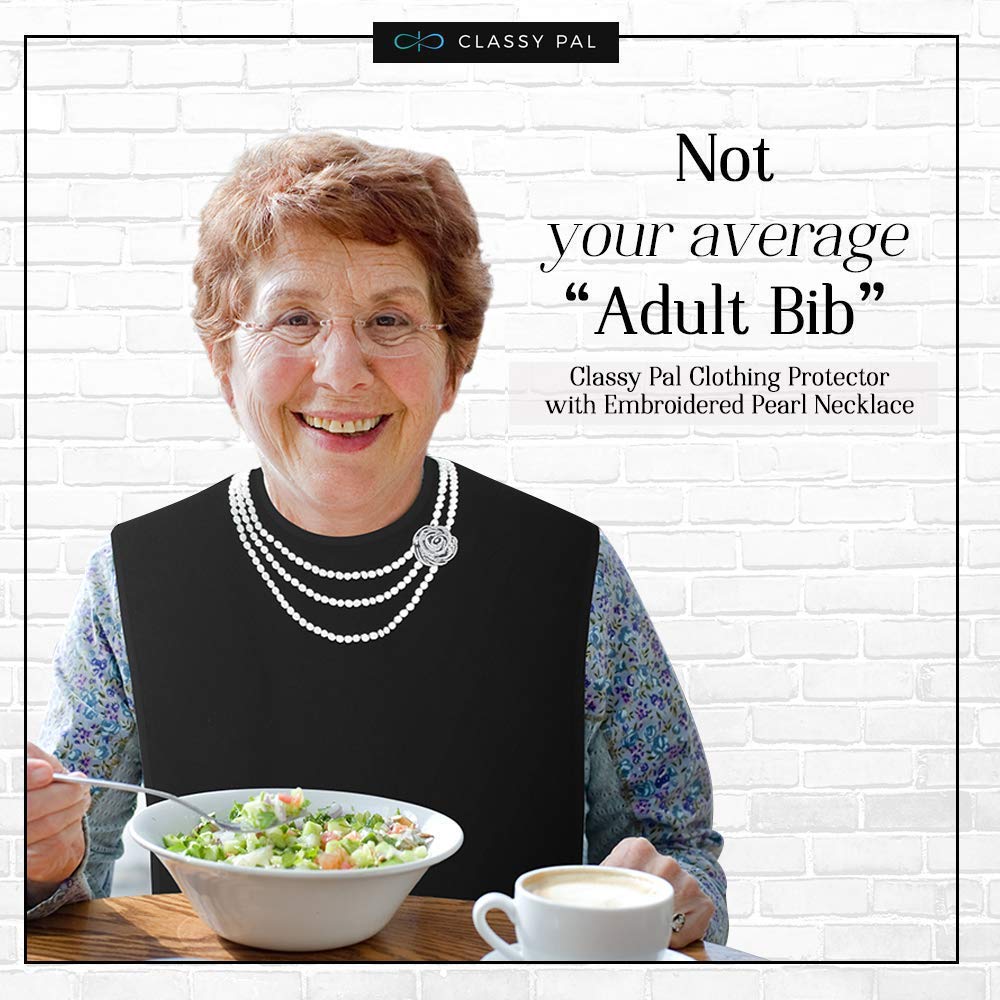 Premium Terry Cloth Adult Bibs for Men & Women - Waterproof, Reusable & Washable Dining Bib with Embroidered Tuxedo & Pearl Necklace Design - Ideal for Seniors, Mealtime Protection & Crumb Catching at Home or Restaurants