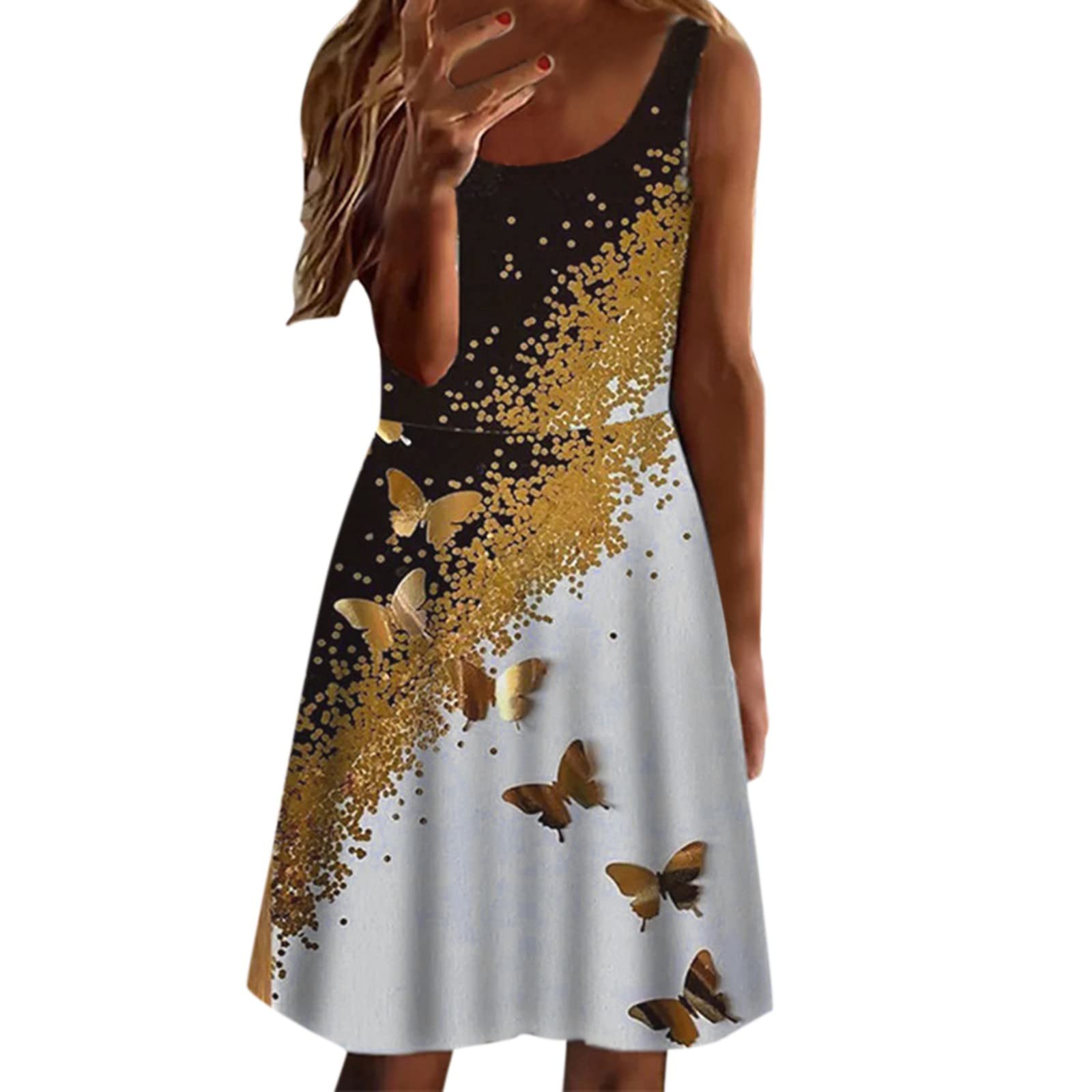 Women's Casual Summer Dress - Sleeveless Round Neck Floral Print Resort Dress for Daily Wear, Beach Vacation & Outdoor Activities