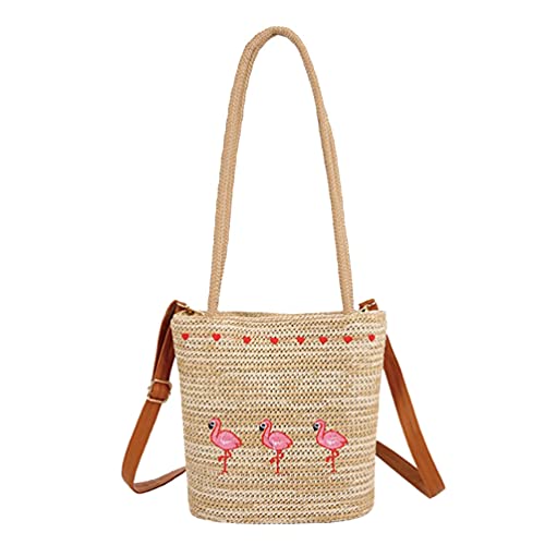 OSALADI Women's Crossbody Bag - Embroidered Flamingo Straw Shoulder Bag | Boho Hobo Messenger Purse for Women & Teens | Perfect for Beach, Travel & Daily Use