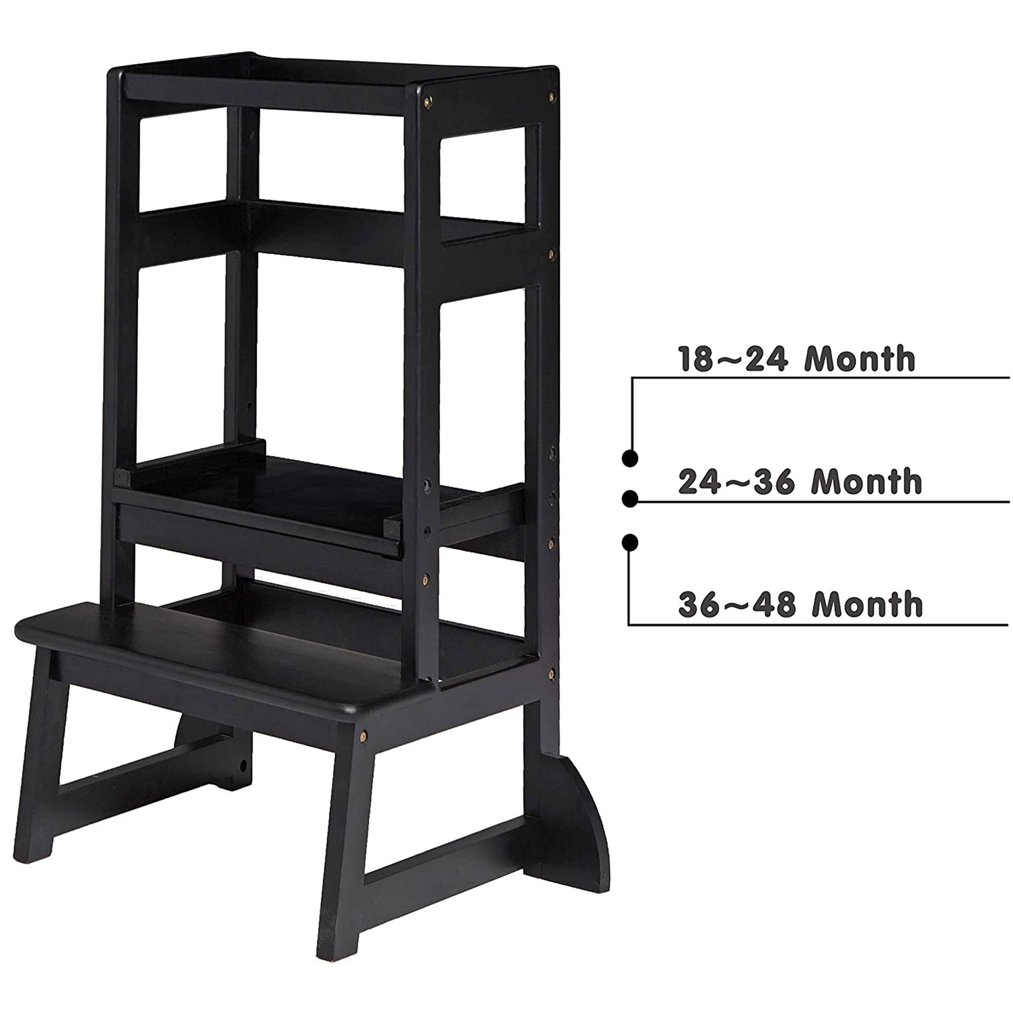 SDADI LT05B Adjustable Height Kitchen Step Stool - Safe Non-Slip Learning Stool for Kids & Adults - Counter Level Step Ladder for Kitchen, Bathroom & Home Use - Perfect for Cooking, Cleaning & Reaching High Shelves - Black