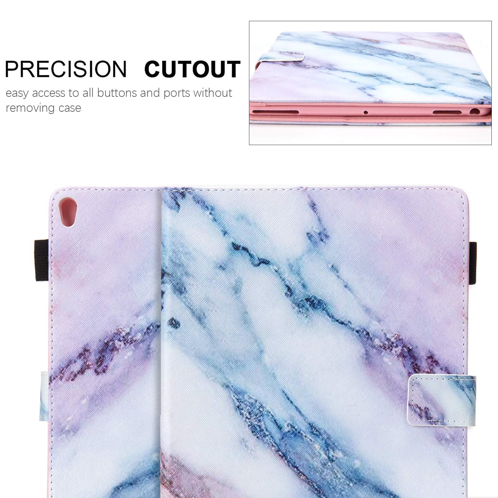Dteck Protective Smart Folio Case for Apple iPad Pro 2017 & iPad Air 3rd Gen 10.5 Inch - Auto Sleep/Wake, Card Slots, Adjustable Stand - Pink Marble Design - Perfect for Work, Travel & Home Use