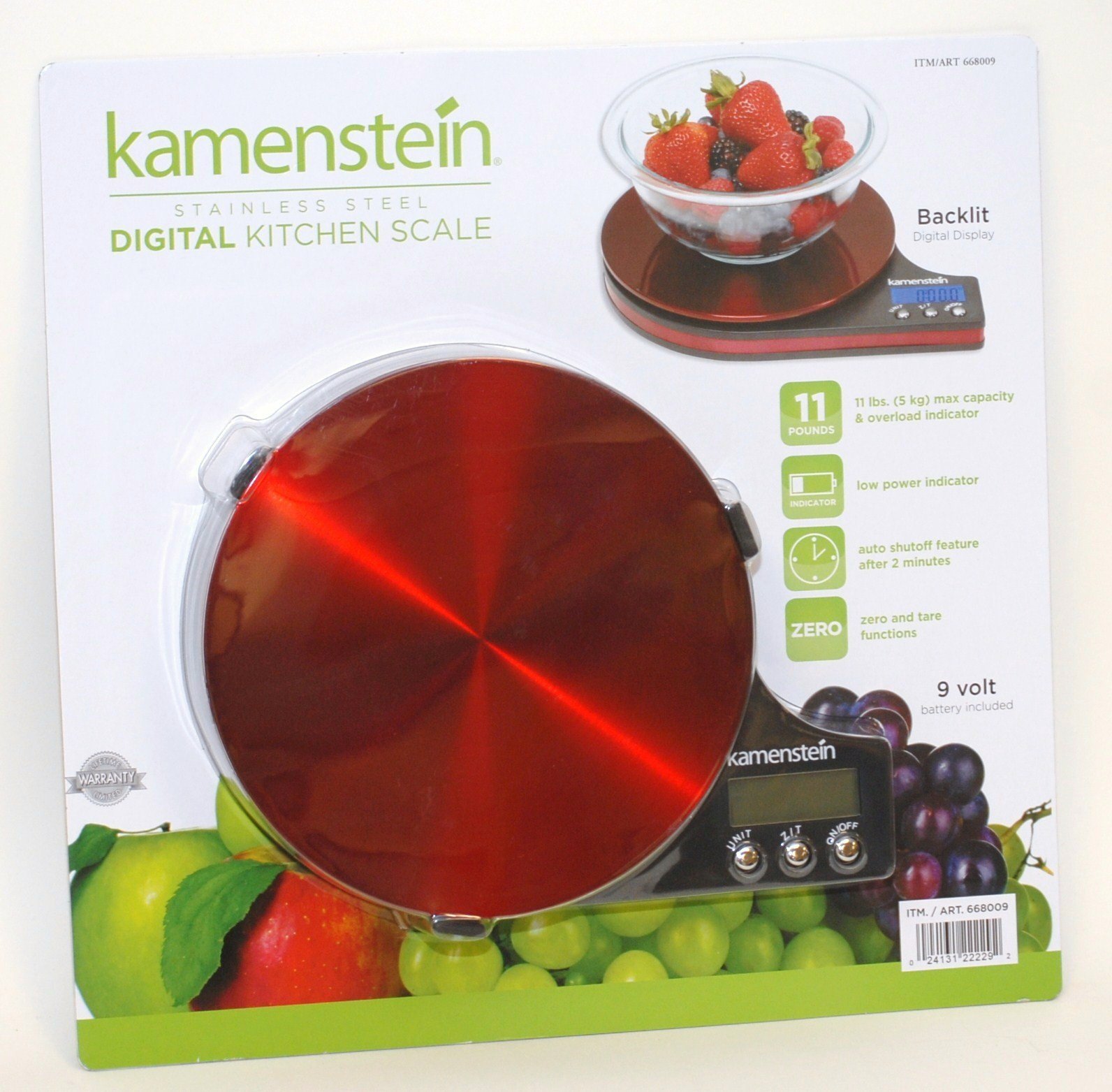 Kamenstein Digital Kitchen Scale - Stainless Steel, Precise Weight Measurement for Cooking & Baking, Red - Perfect for Home, Restaurant & Meal Prep