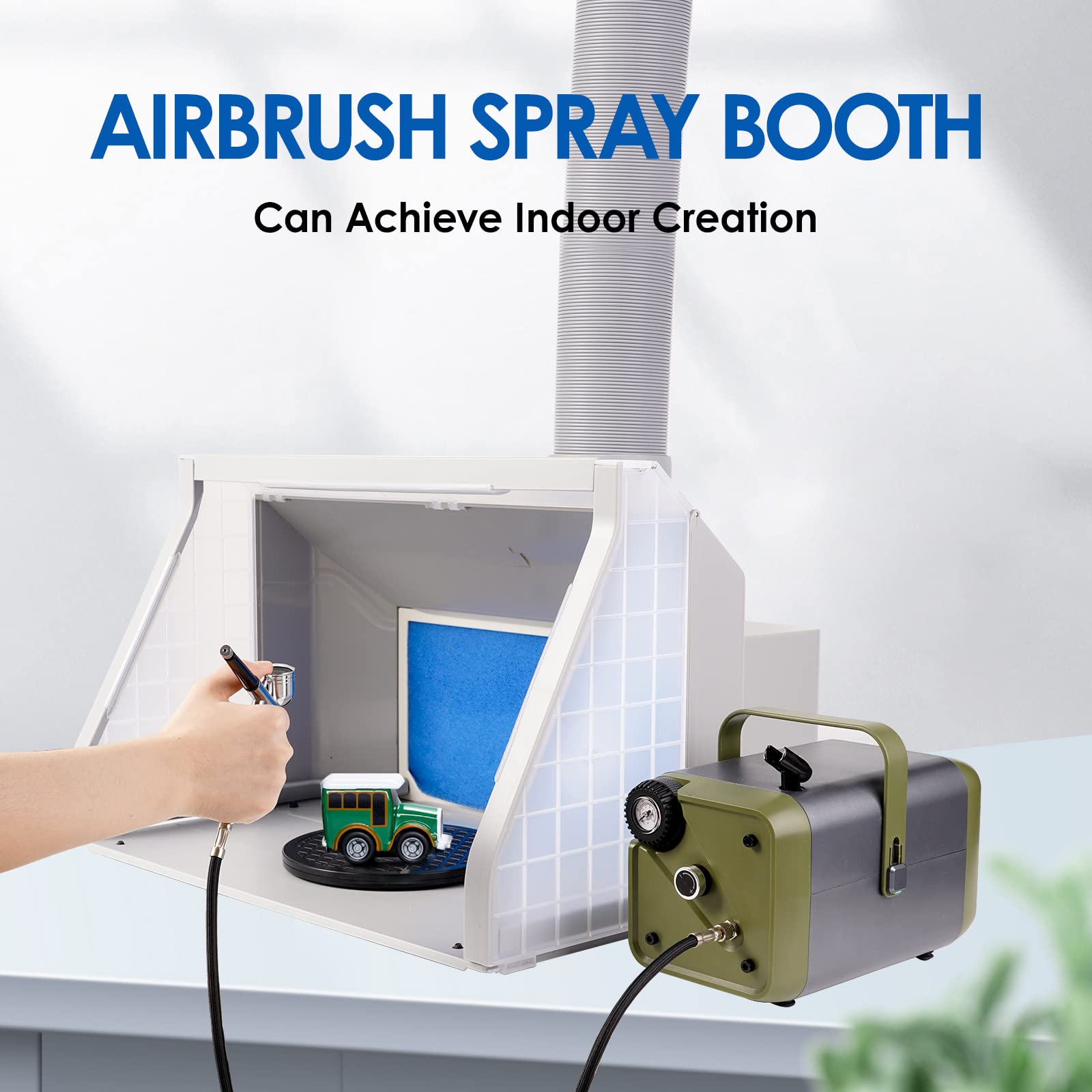 Professional Airbrush Spray Booth Kit with LED Light - Portable Hobby Craft Painting Station for Models, Cake Decorating & DIY Projects - Includes Airbrush, Paint Set & Cake Tools - Perfect for Artists, Model Builders & Home Bakers