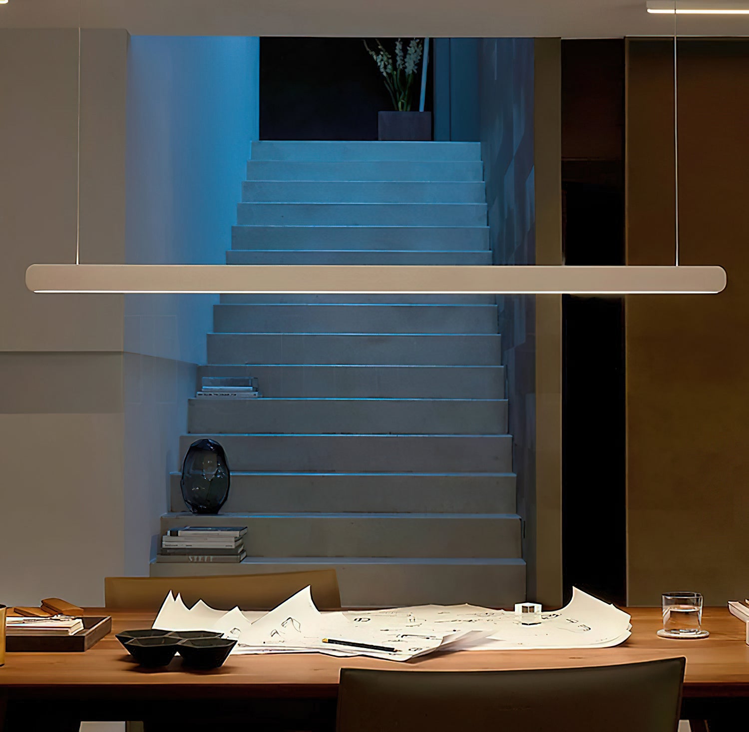 Modern Linear Pendant Light - Adjustable LED Hanging Lamp for Kitchen Island, Dining Room & Office - Sleek Minimalist Design with Warm/Cool Lighting Options