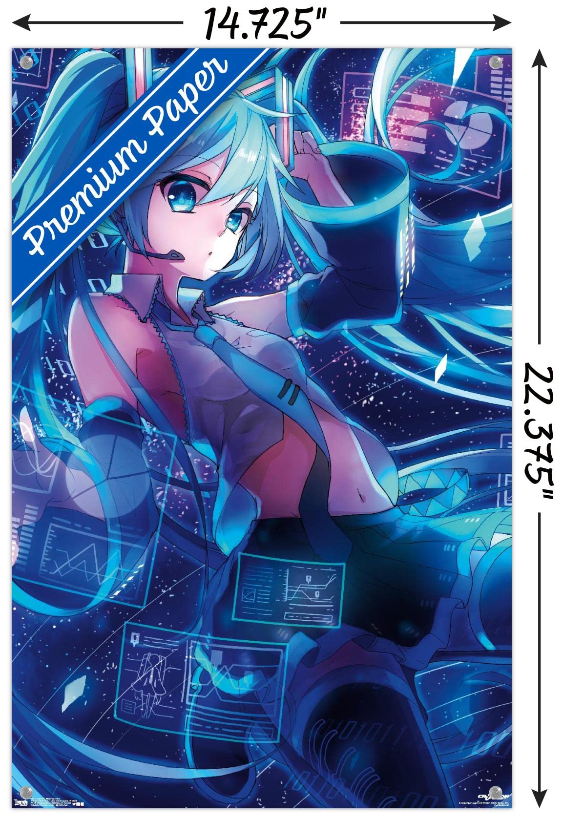 Hatsune Miku Anime Wall Poster Set with Push Pins - Vibrant Vocaloid Decor for Bedroom, Office & Gaming Room