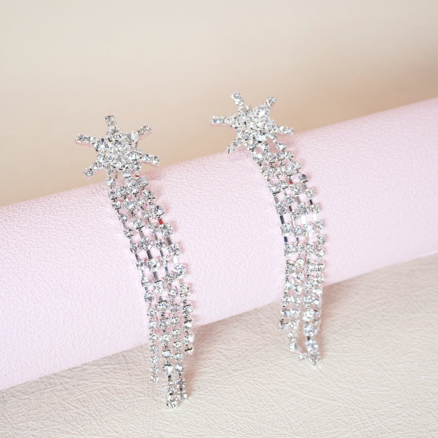 Sparkling Star Tassel Earrings for Women - Boho Crystal Dangle Drop Earrings with Pave Beaded Fringe | Perfect for Parties, Weddings & Everyday Boho Chic Style