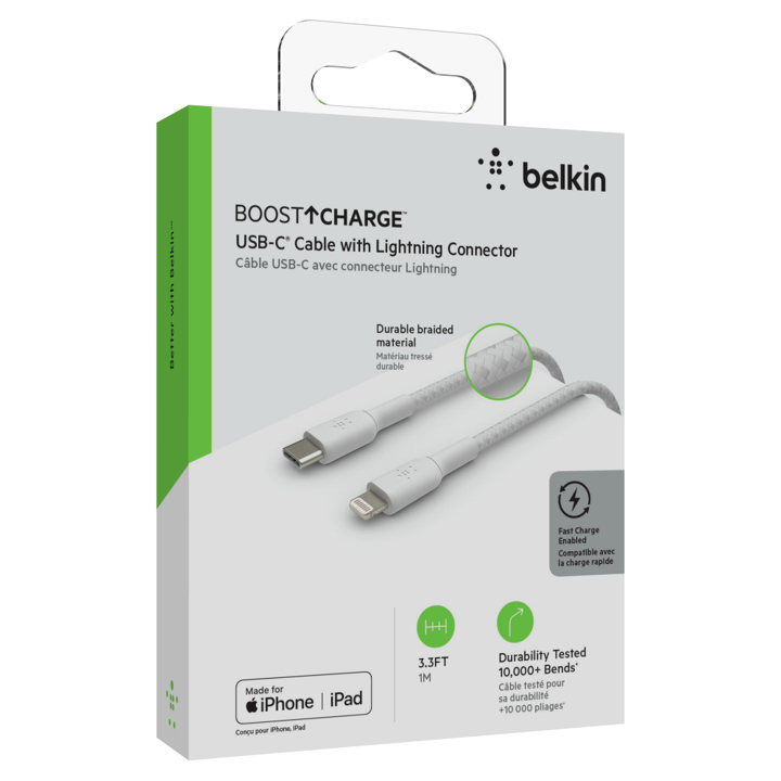 Belkin USB C to Lightning Cable 1M (3.3ft) White - Fast Charging & Data Sync for iPhone, iPad, AirPods - Home, Office & Travel Use