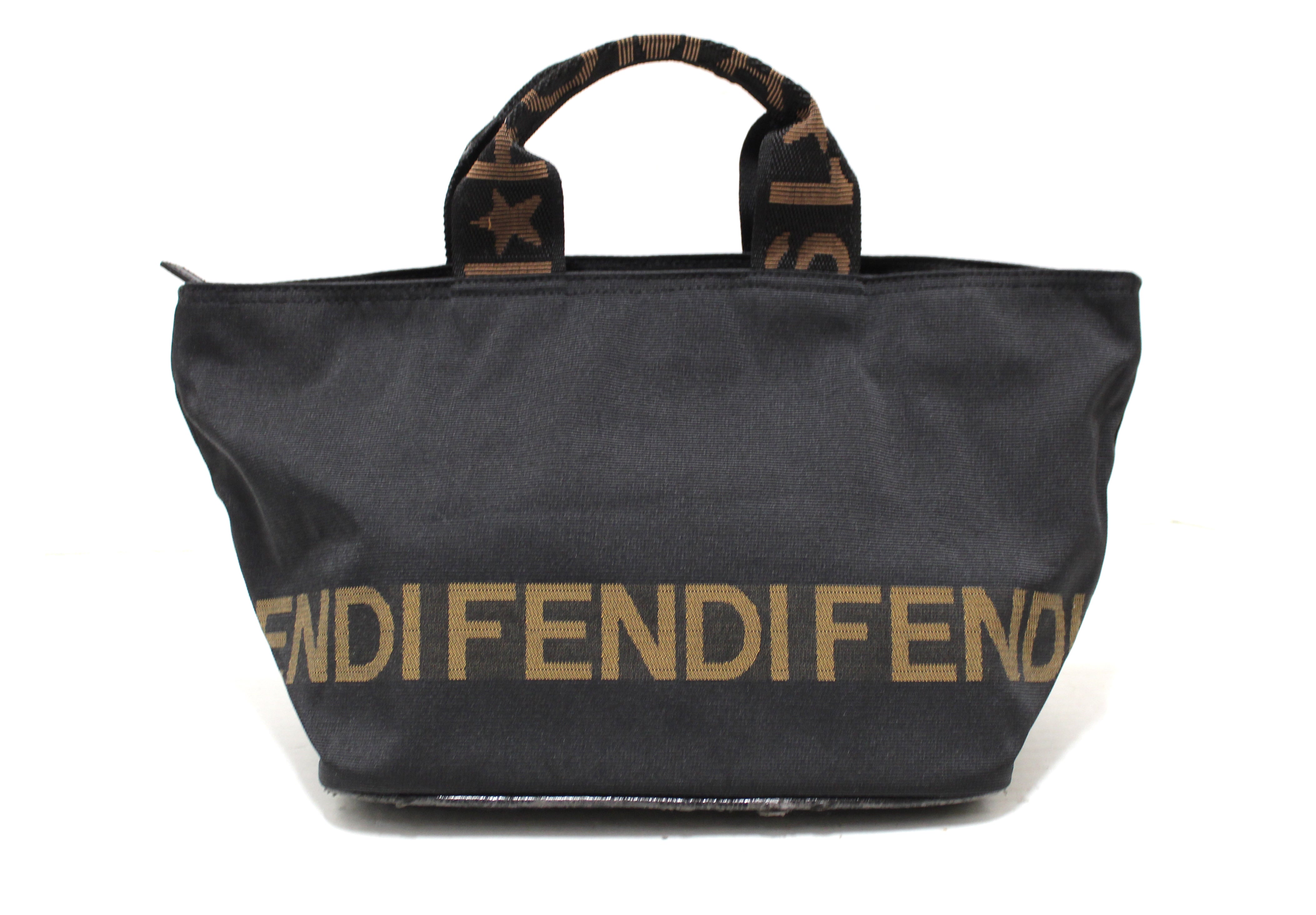 Authentic Fendi Black Fabric Square Tote Handbag for Women - Luxury Designer Shoulder Bag for Work, Travel & Everyday Use
