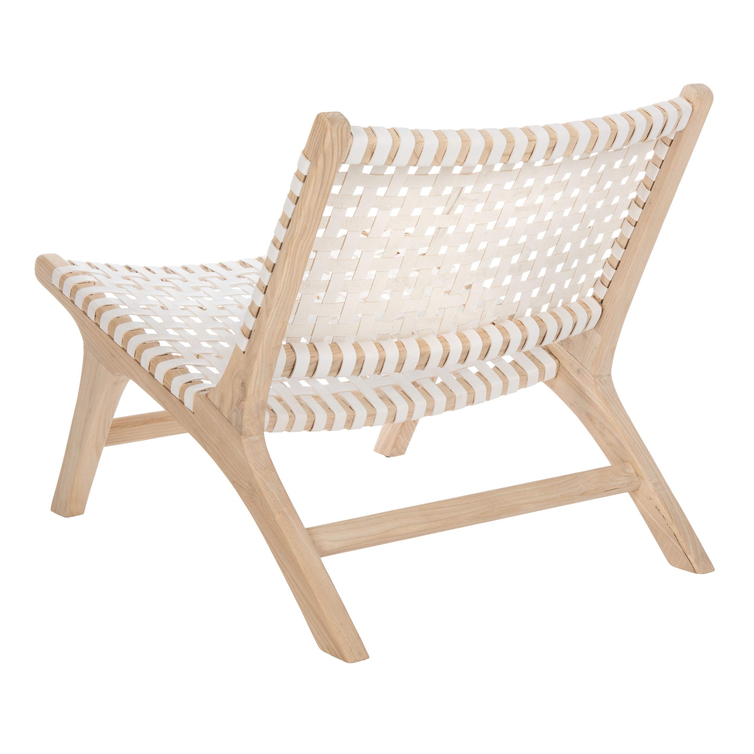 Safavieh Home Luna Natural & White Leather Woven Accent Chair - Modern Living Room, Bedroom, Office Decor - Stylish Seating for Home & Workspace
