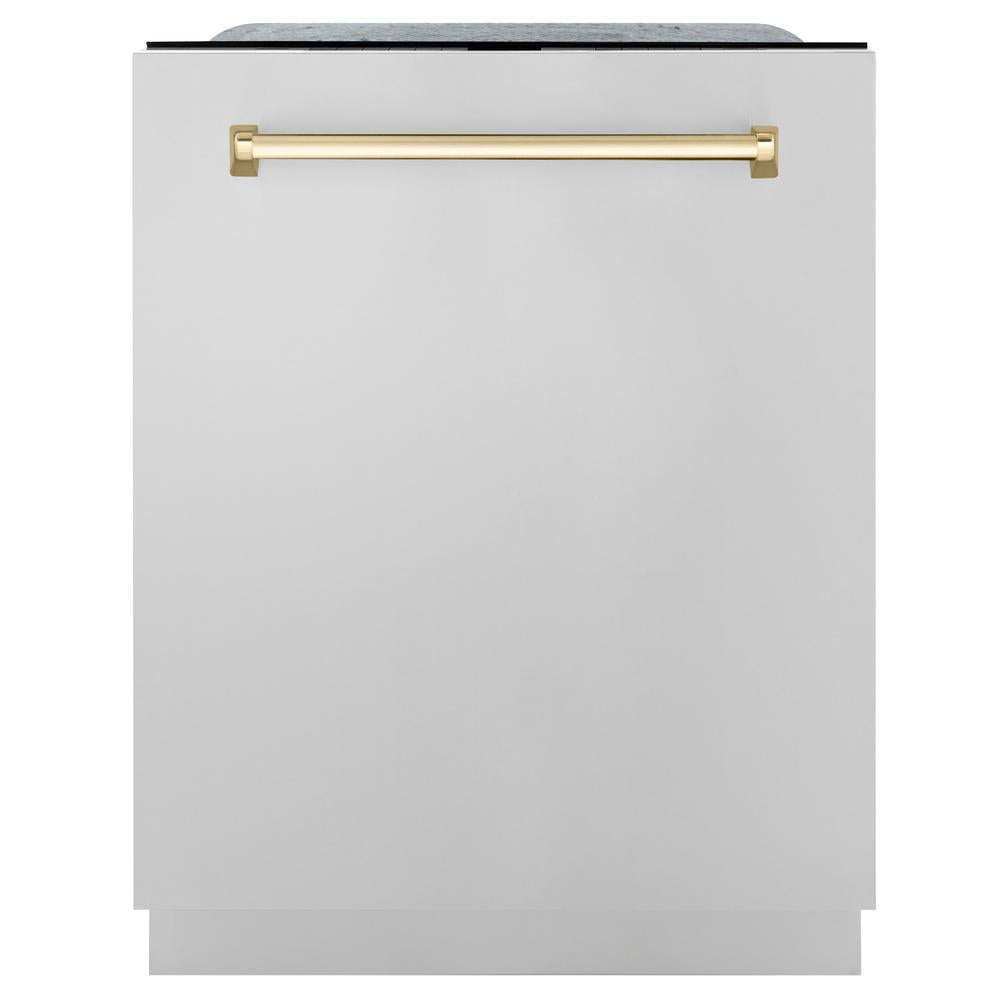 ZLINE Autograph Edition 48-inch Stainless Steel Kitchen Package - Dual Fuel Range, Range Hood, Dishwasher & Refrigerator with External Water Dispenser & Polished Gold Accents | Luxury Kitchen Appliances for Modern Homes & Professional Chefs