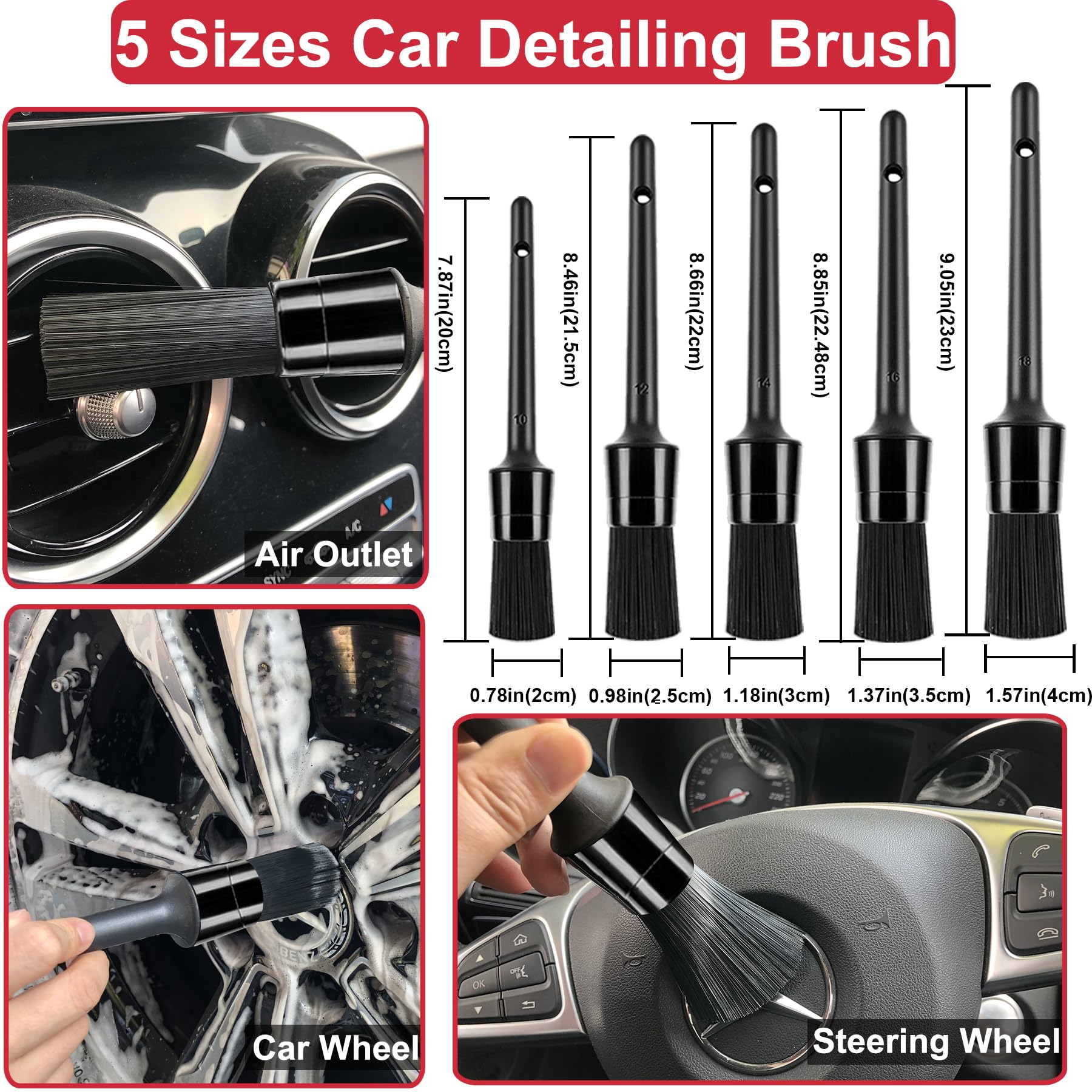 9Pcs Wheel & Tire Brush Set - Soft, Bendable & Sturdy Car Cleaning Brushes for Wheels, Rims, Spokes, Fenders & Engines - Perfect for Auto Detailing & Deep Cleaning