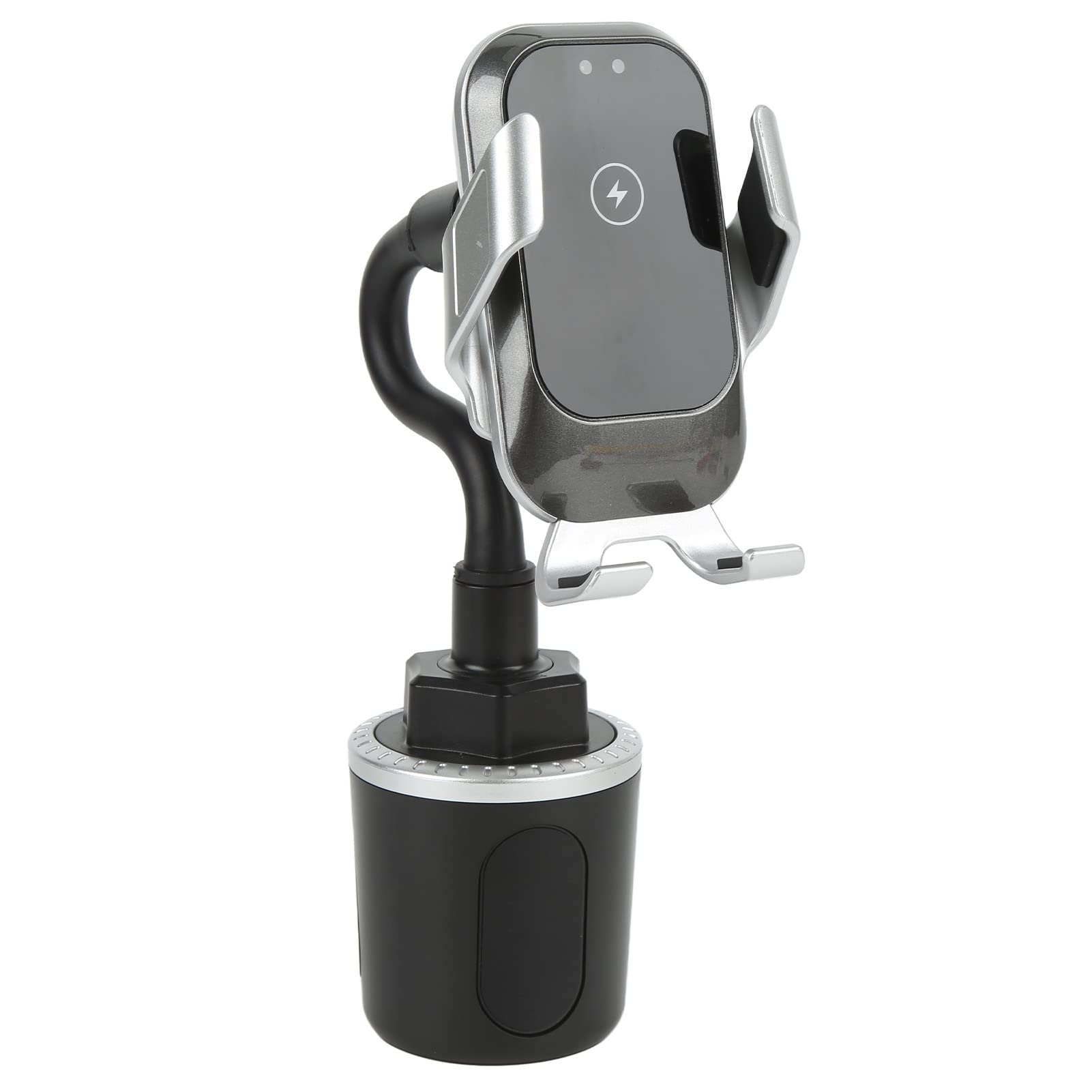 Pasamer Car Cup Holder Phone Mount - Flexible Gooseneck, Auto-Lock Infrared Induction, Quick Response, Stable for iPhone & Android - Grey & Silver - Perfect for GPS Navigation & Hands-Free Driving