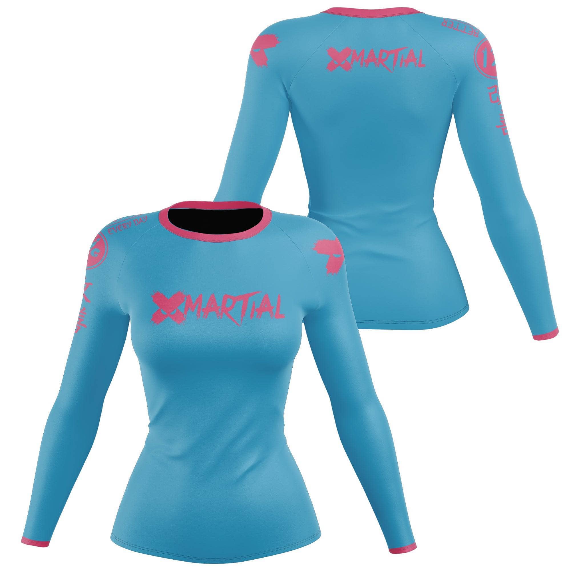 XMartial Minimalist Women’s Long Sleeve Sky Blue Compression Shirt - Workout, Yoga & Running Activewear for Women