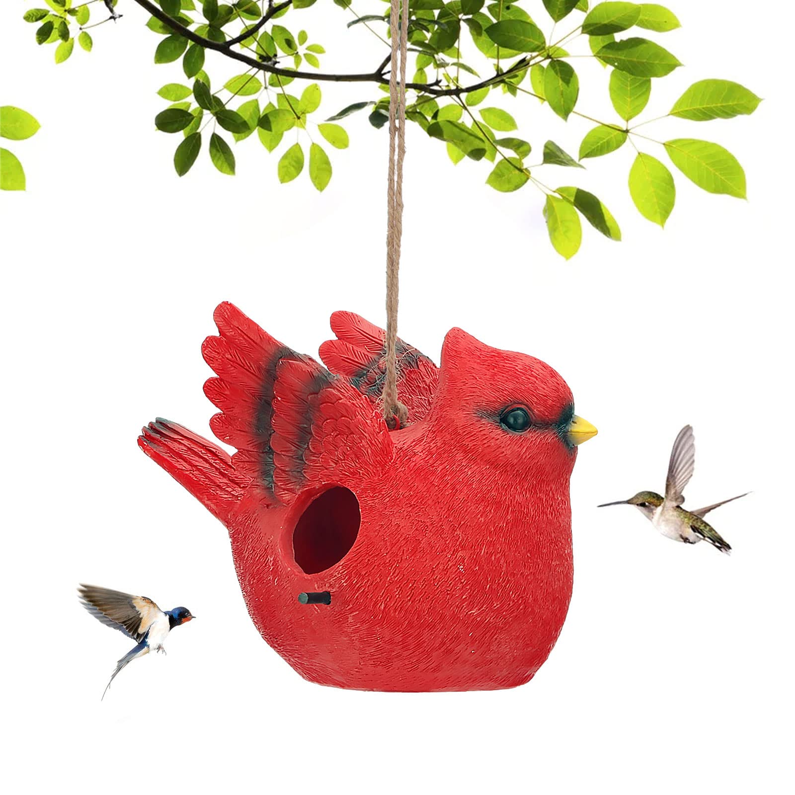 Handcrafted Cardinal Resin Hanging Bird House for Outside - Attracts Hummingbirds, Bluebirds & Wrens - Durable Outdoor Birdhouse for Garden, Patio & Camping Use