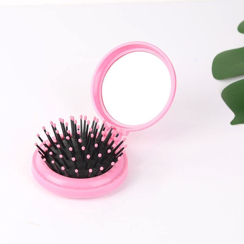 Portable Round Pocket Comb & Mirror - Mini Folding Travel Hair Brush with Cosmetic Mirror for Women & Men - Perfect for Travel, Purse, Gym & Everyday Carry (Small Size)