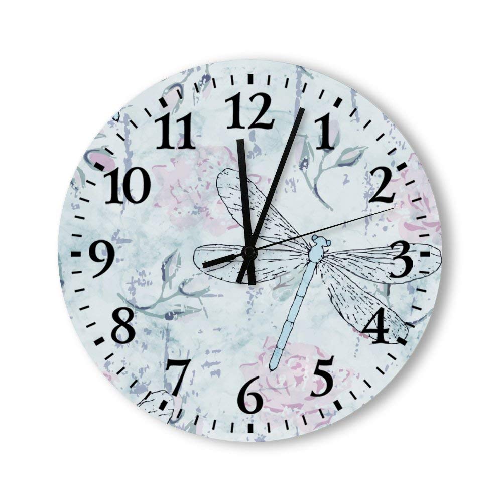 Funny Dragonfly Print Wooden Wall Clock - 15.2 Inch Rustic Home Decor for Living Room, Bedroom & Nursery - Unique Gift Idea for Housewarming & Birthday Parties