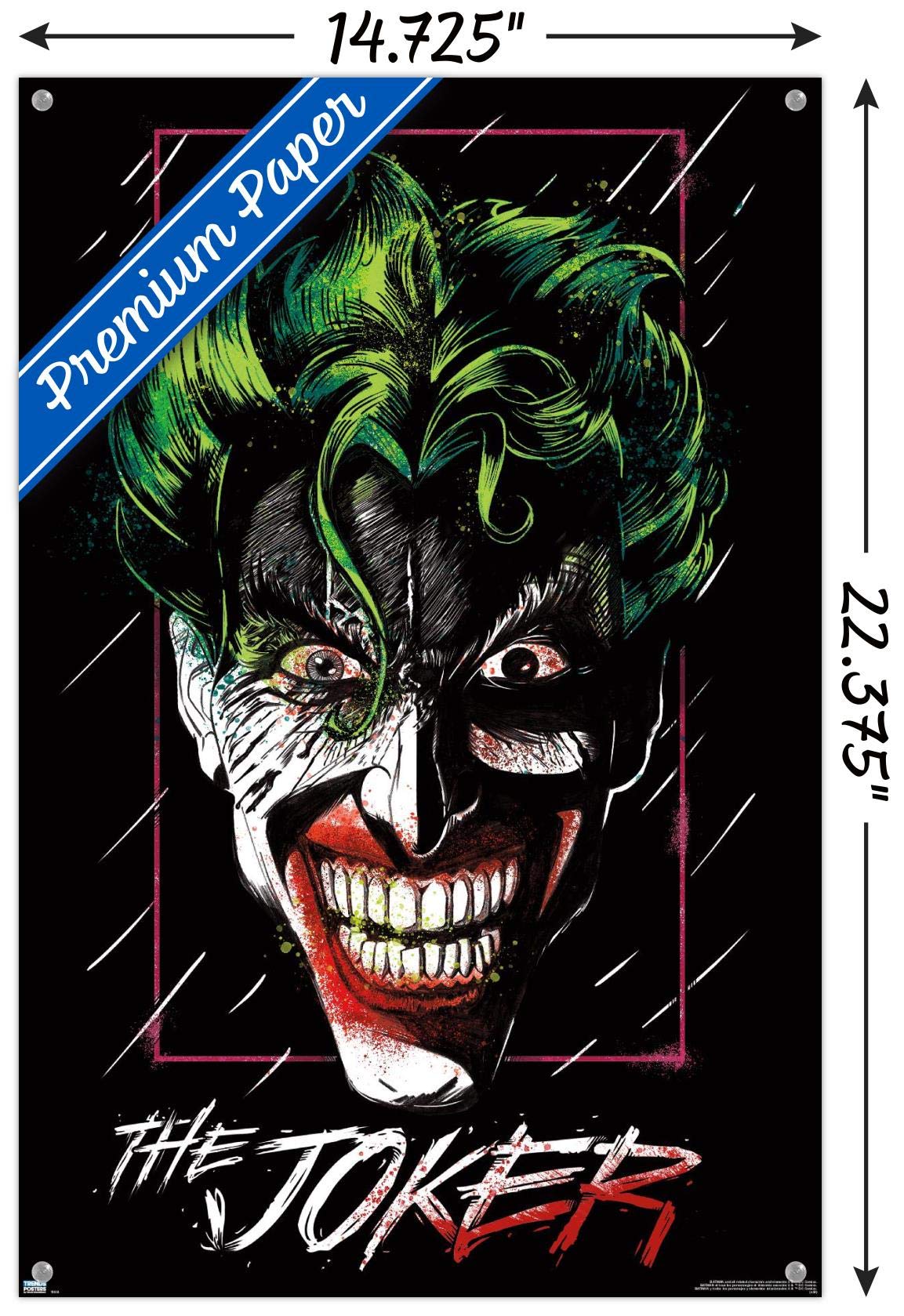 DC Comics The Joker Wall Poster - Premium Quality 24x36 Inch Movie Art Print with Push Pins - Perfect for Bedroom, Office & Game Room Decor