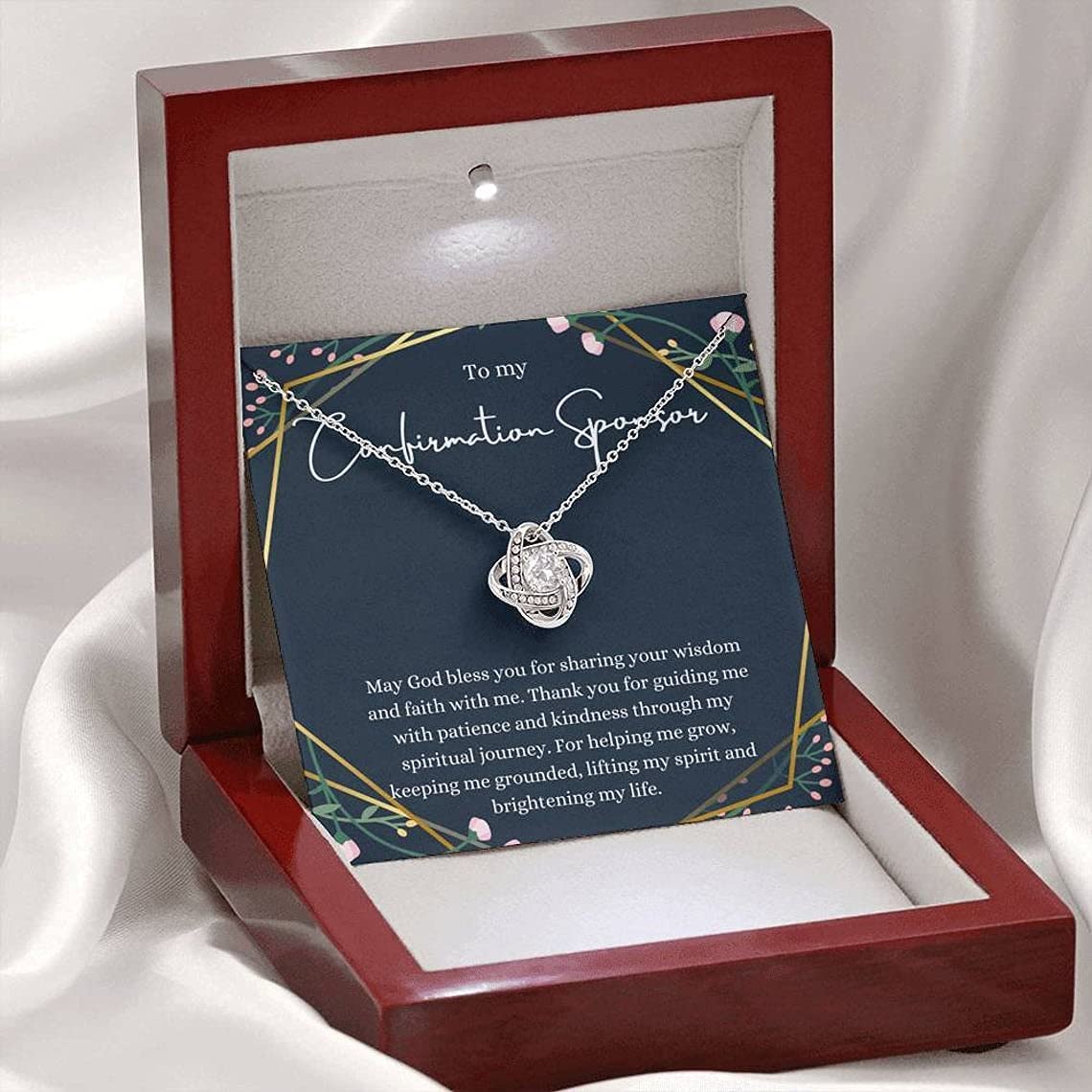 Religious Sponsor Necklace Gift for Women - Catholic Confirmation Jewelry with Card & Box for Birthday, Xmas