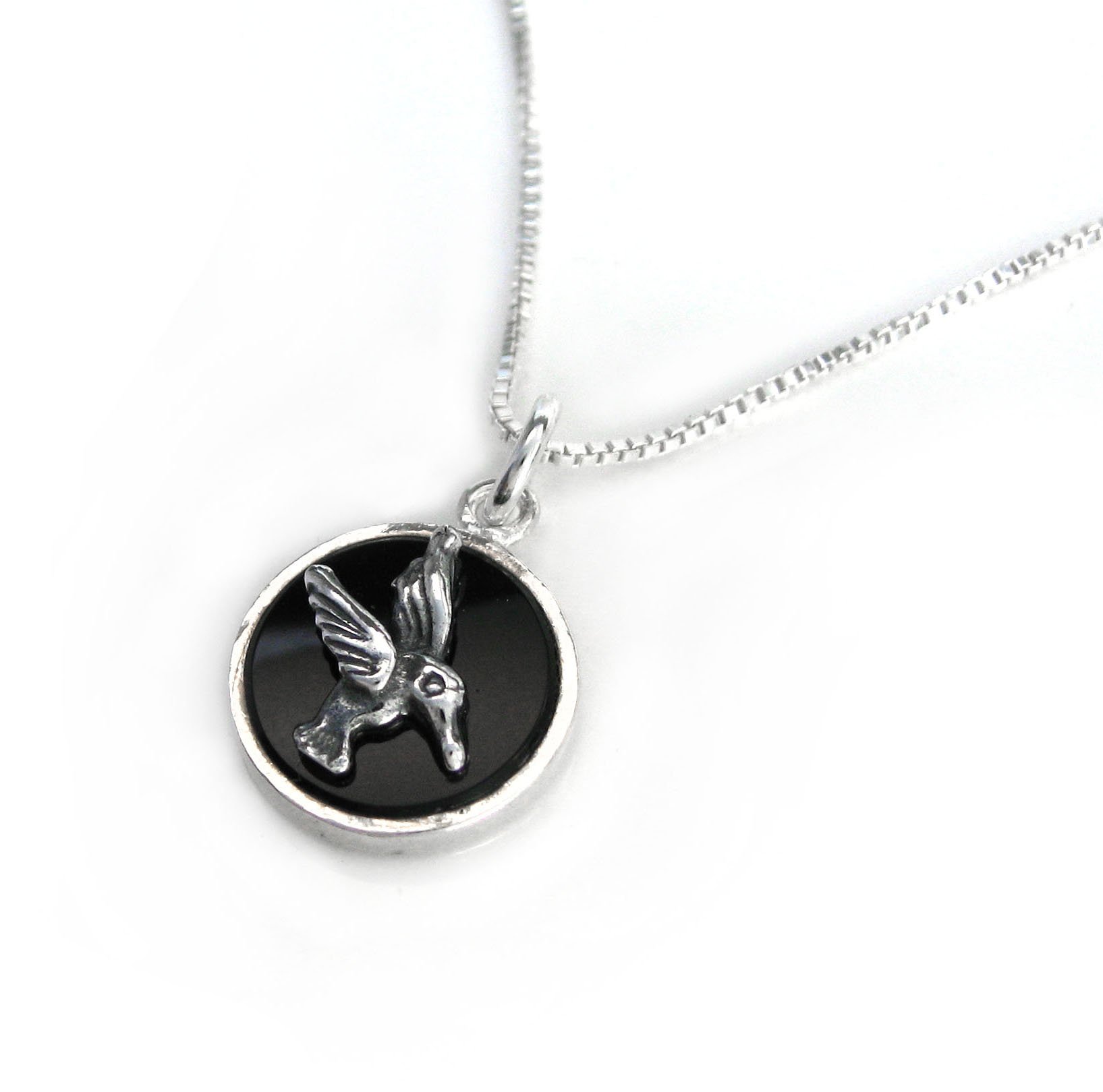 925 Sterling Silver Hummingbird Round Onyx Charm Pendant Necklace for Women - Elegant Jewelry Gift for Birthday, Anniversary & Special Occasions