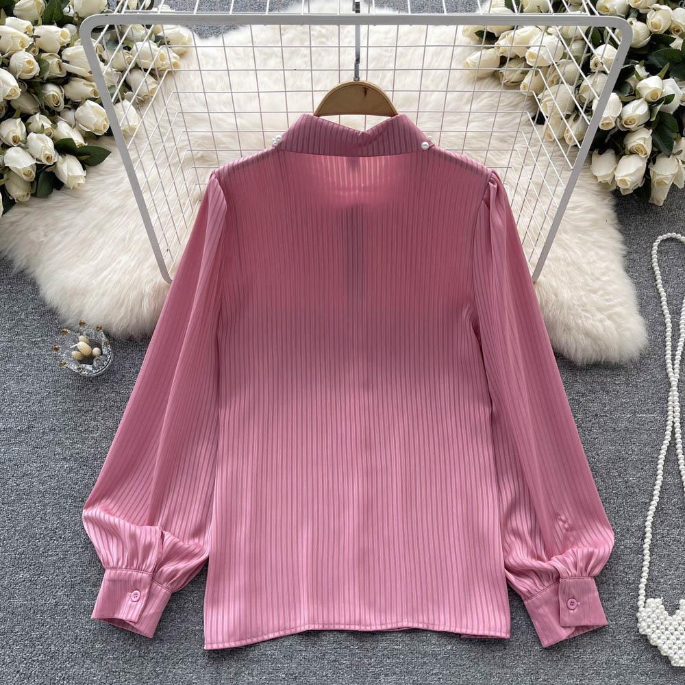 Beaded Lantern Sleeve Blouse Women's Autumn Fashion Top 467 - Perfect for Fall Outfits, Office Wear & Holiday Parties
