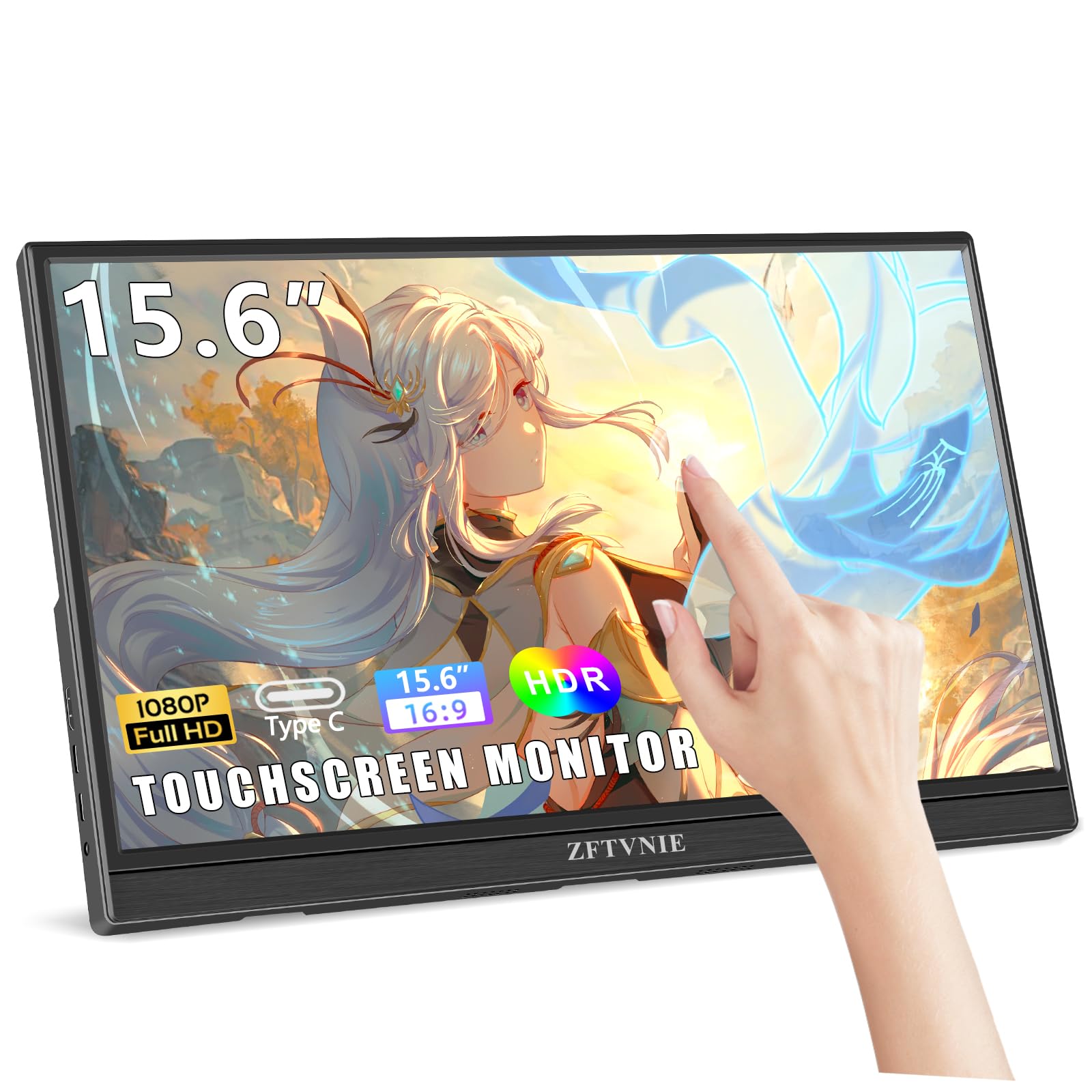 15.6 Inch Portable Touchscreen Monitor - Full HD 1920x1080 IPS Display with USB-C & HDMI for Laptop, PC, Phone, PS4, PS5 - Perfect for Gaming, Work & Entertainment On-The-Go