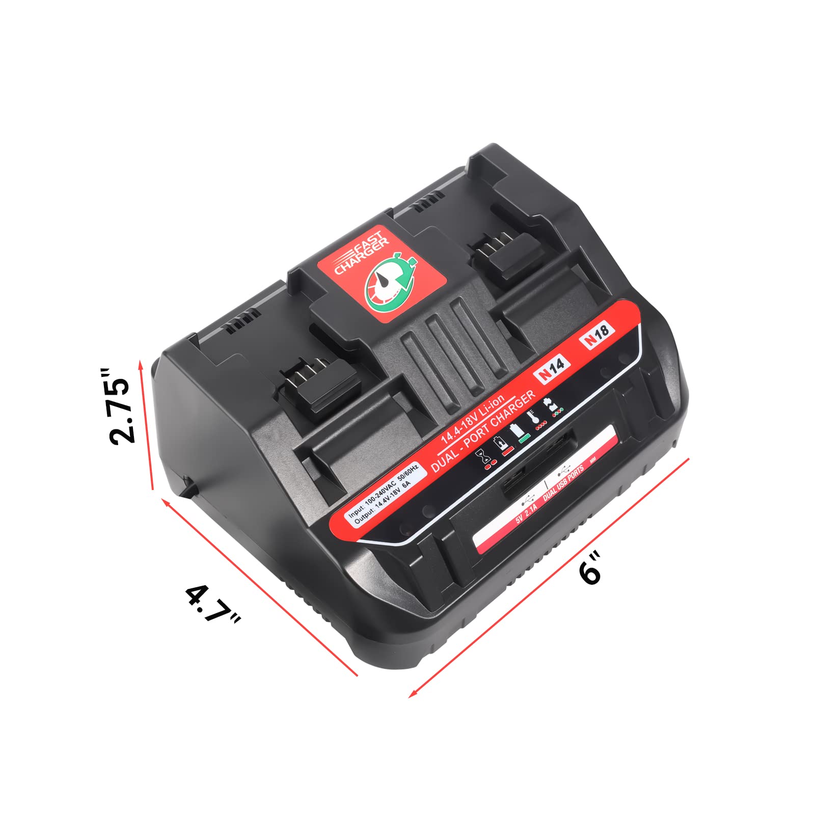 YEX-BUR 2-Port Fast Charging Station for Milwaukee 18V Lithium Batteries - Dual USB Ports Rapid Charger - Perfect for Power Tools, DIY Projects & Job Sites