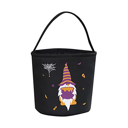 Halloween Candy Bag - Trick or Treat Bucket with Pumpkin & Skull Design - 9.4x9.1in Handheld Candy Basket for Kids Party Favors, Halloween Decorations & Trick-or-Treating Fun