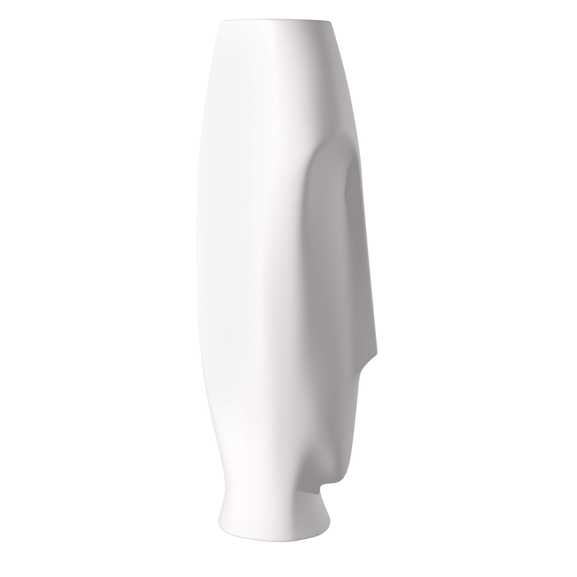 Matte White Ceramic Vase with Abstract Faces Design - Modern Home Decor for Living Room, Bedroom & Office Centerpiece