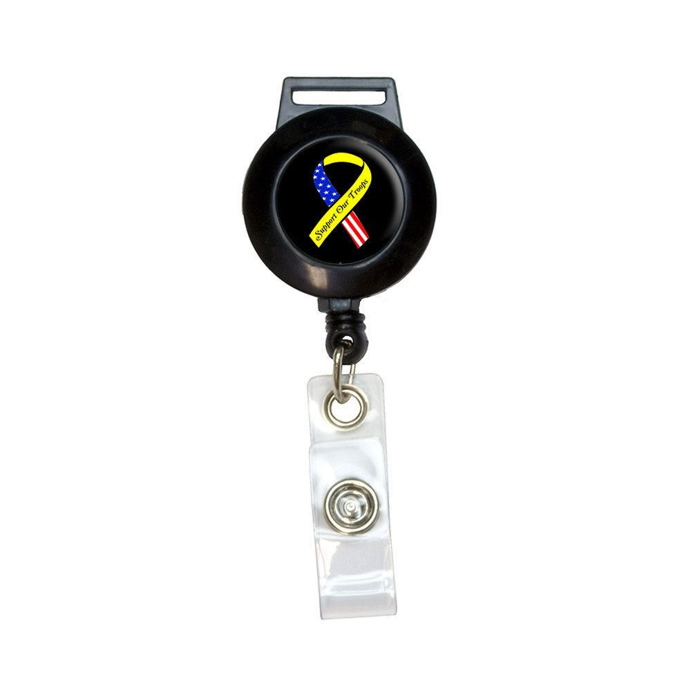 Support Troops Lanyard - Yellow Ribbon & Flag ID Holder for Work & Events